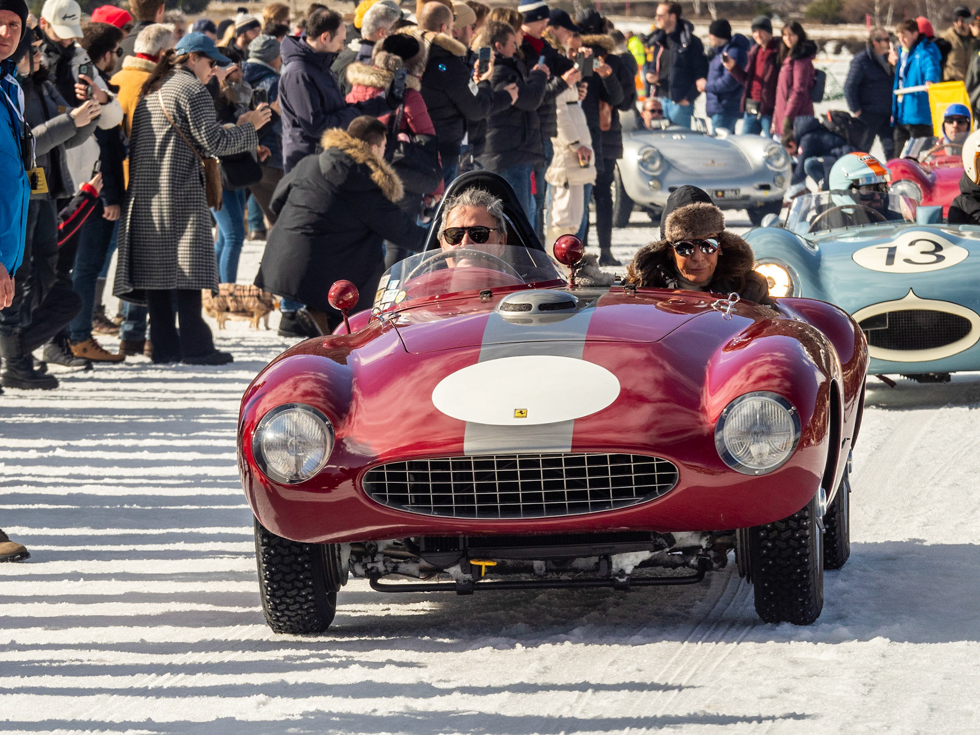 ICE St Moritz 2023 Ferrari 340 MM Scaglietti # 0294AM Barchettas on the lake