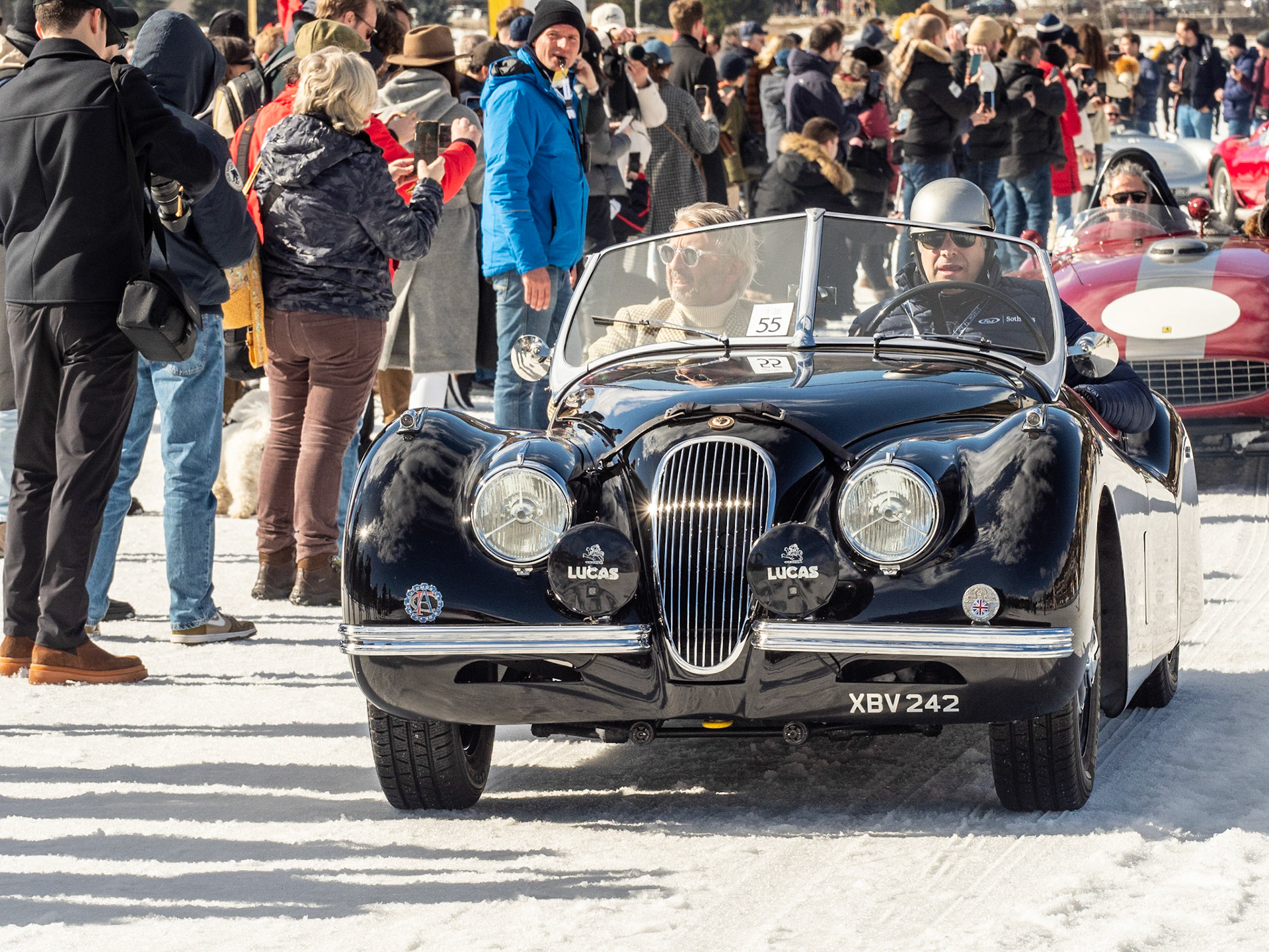 ICE St Moritz 2023 Jaguar XK 120 OTS Barchettas on the lake out of concours