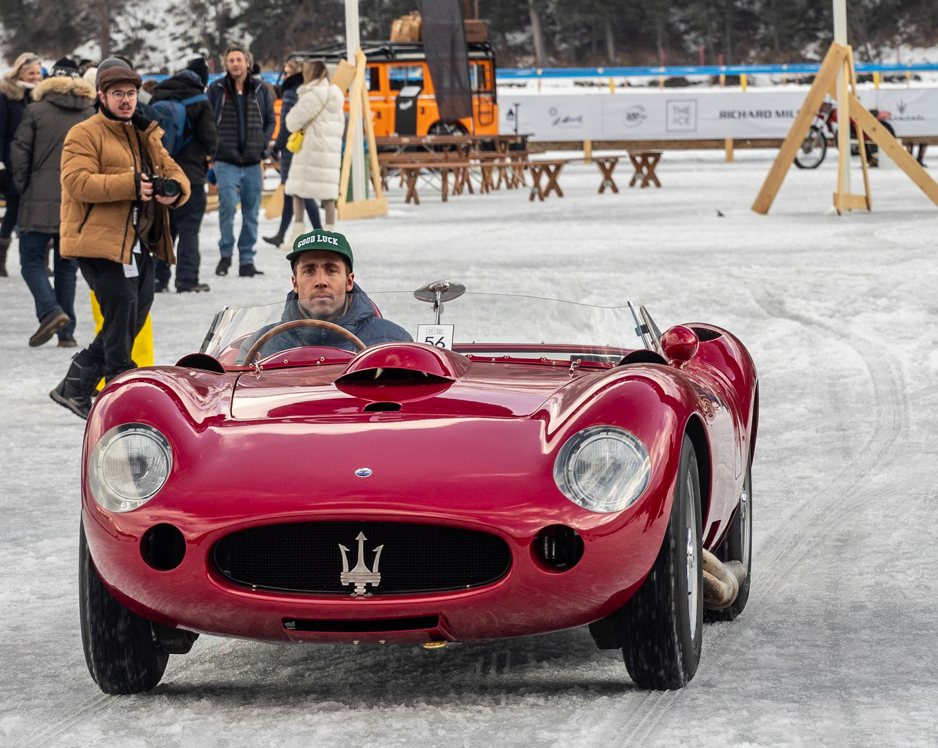 ICE St Moritz 2023 Maserati 450 S # 4511 Barchettas on the lake