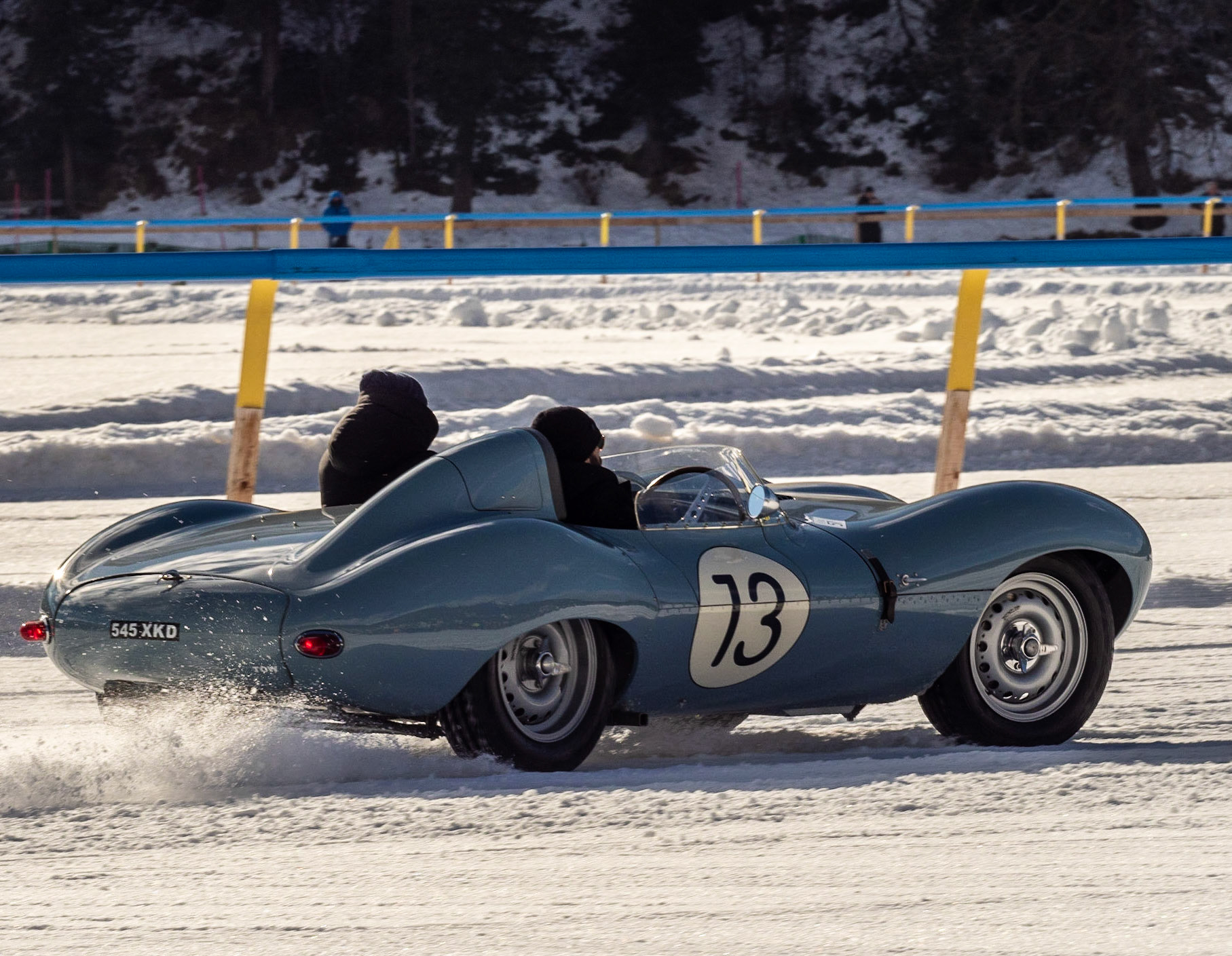 ICE St Moritz 2023 Jaguar D-Type # 545 XKD Barchettas on the lake