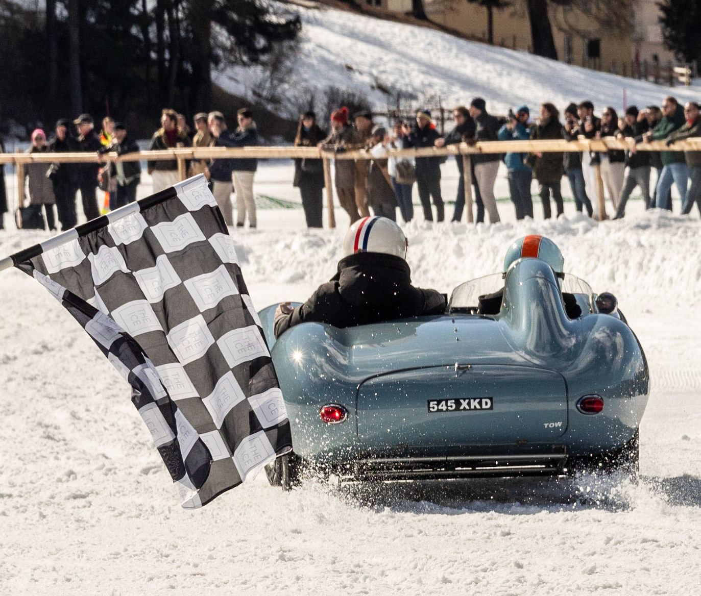 ICE St Moritz 2023 Jaguar D-Type # 545 XKD Barchettas on the lake