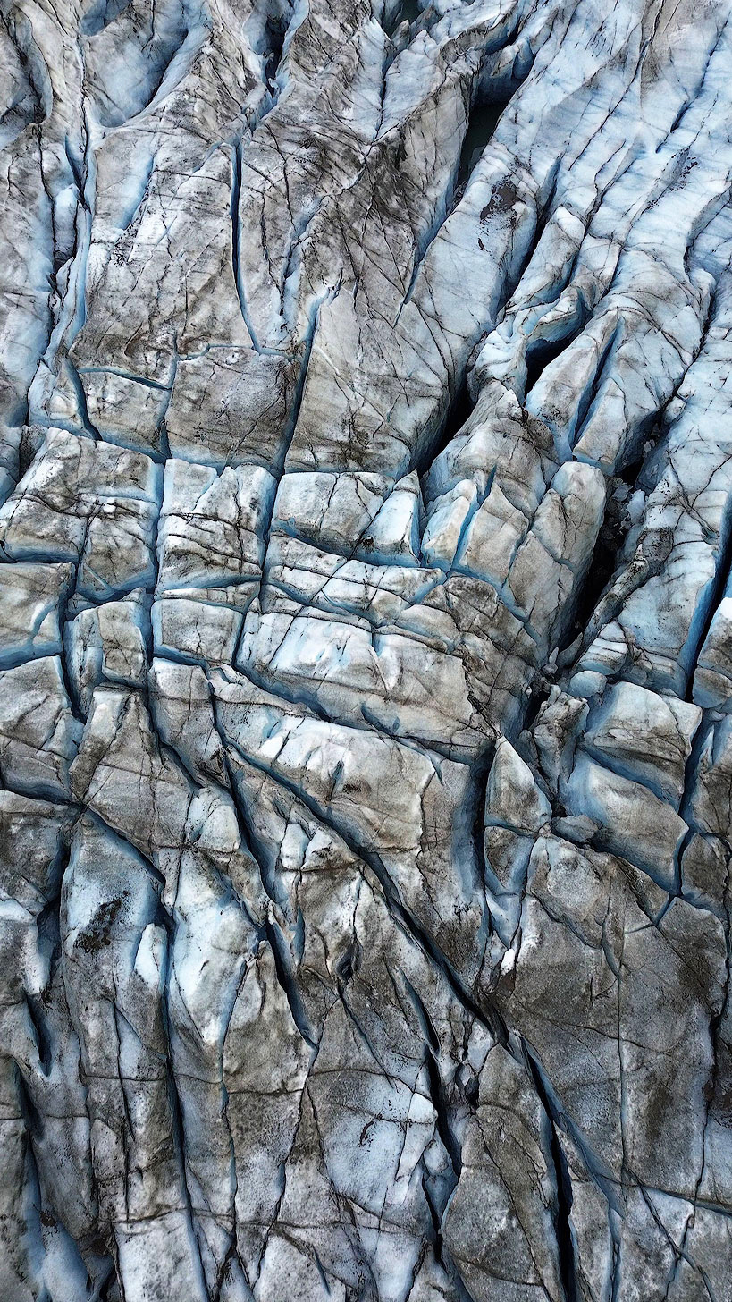 Dettagli di un ghiacciaio Islandese fotografati con drone