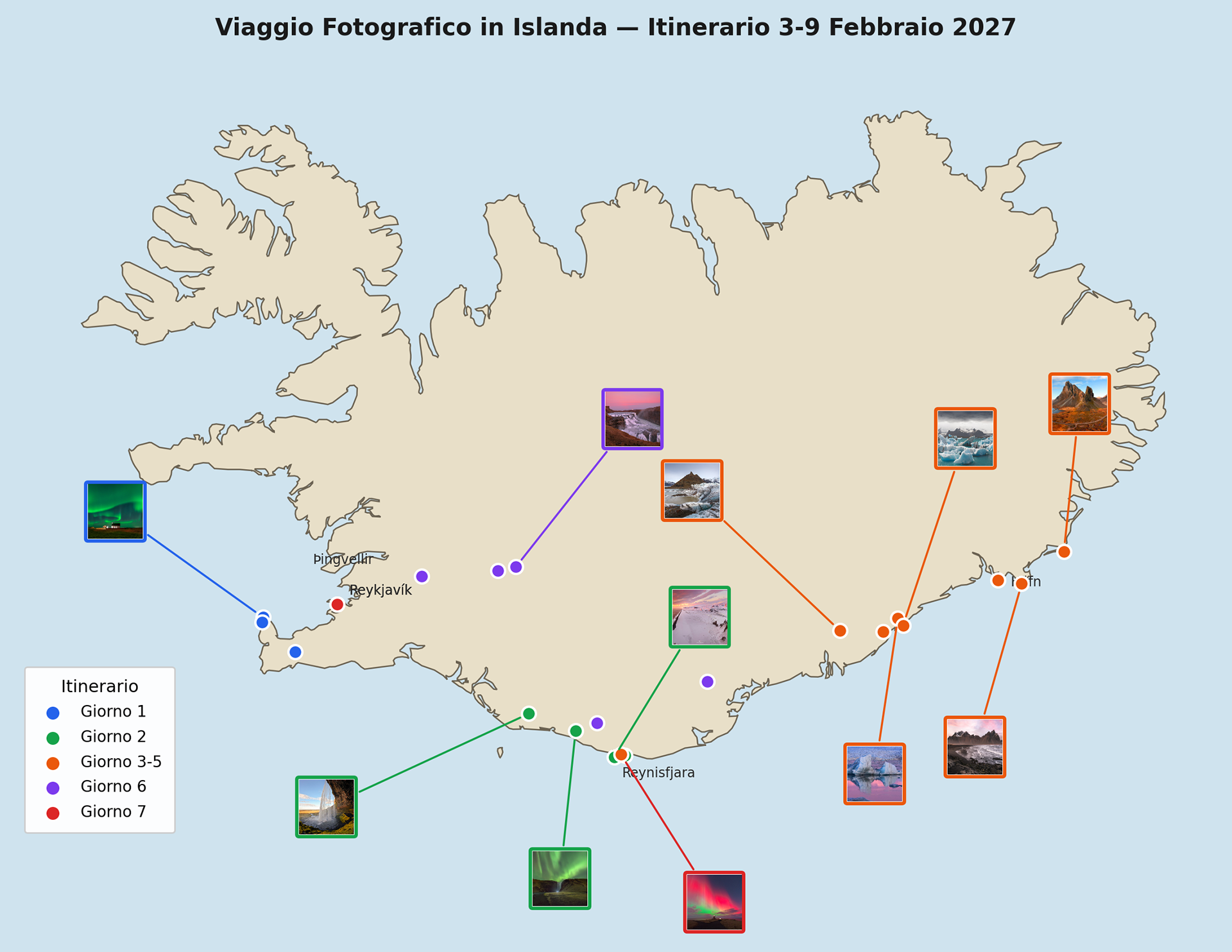 Itinerario del viaggio fotografico in Islanda del Sud, 3-9 Febbraio 2027