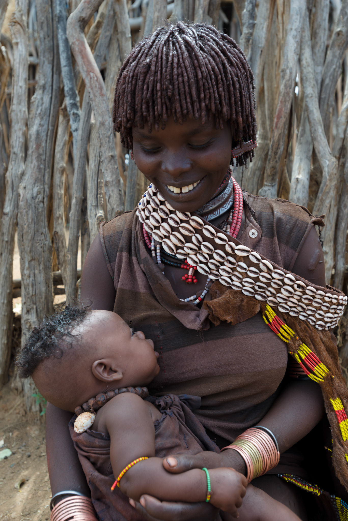An Asile Hamer woman with her healthy baby. She has already received goats through the ERCS/Austria RCS goat distribution program.