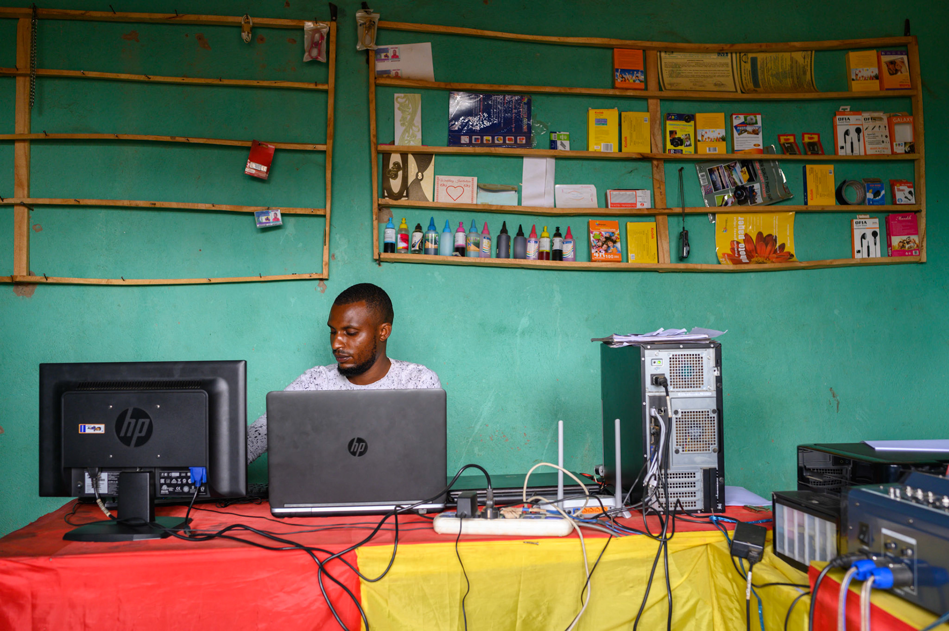 After completing a course in photograoby and design, Emmanuel decided to move to a small town near the Burundi border rather than compete in Kigali. He has leased a camera, lighting, latop, and sound system. He is the only person in the area to provide this capability for weddings and local events.