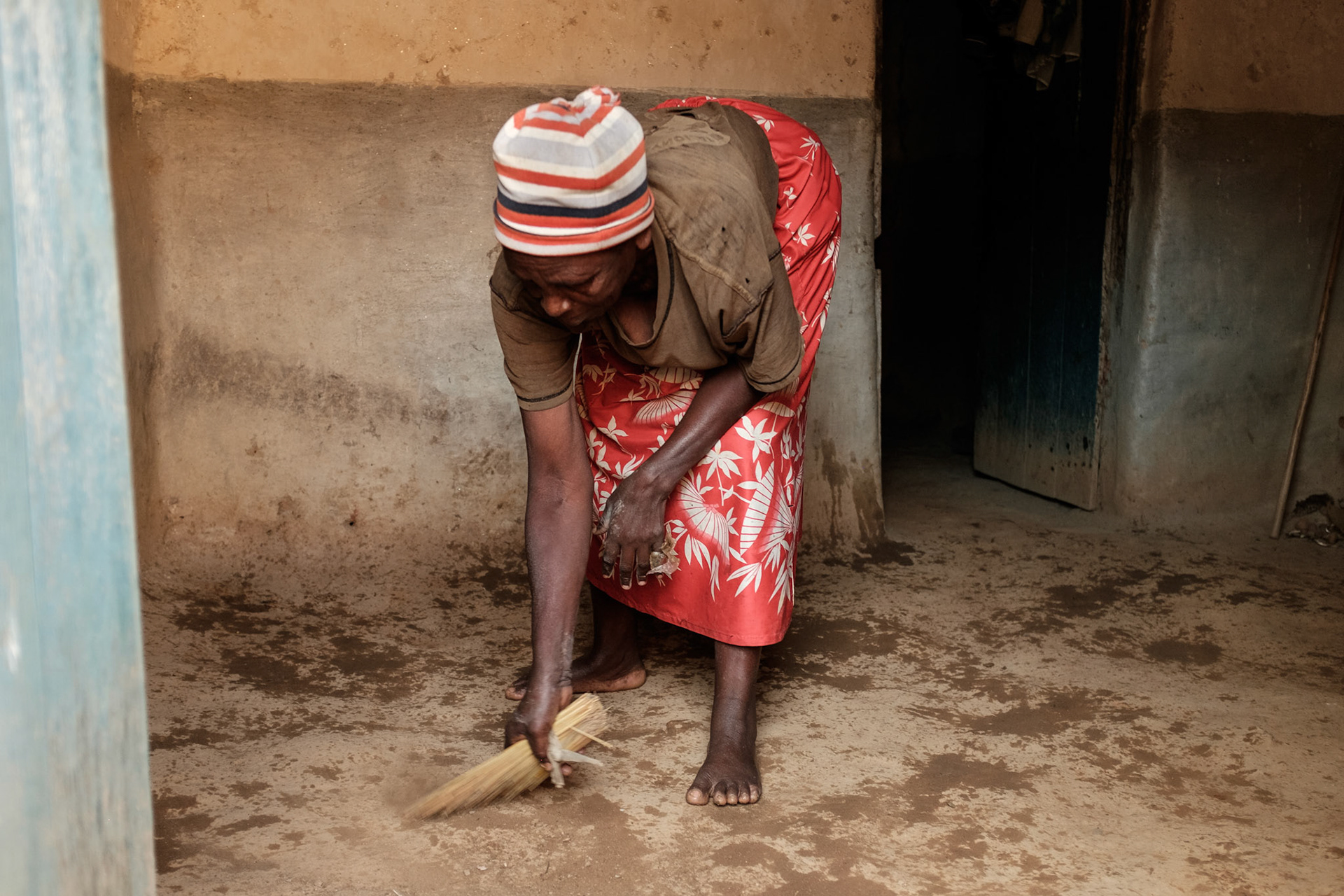 Ancille Mukakabana, 71, is has just joined a self help group. She is in poor health, and depends on her children and grand children to provide for her.
Ancille does have easier access to water as this side of the village has a water point nearby.