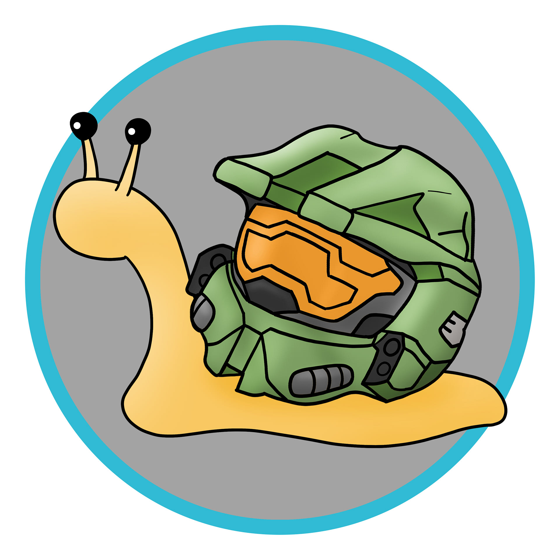A snail using Master Chief's helmet as a shell.