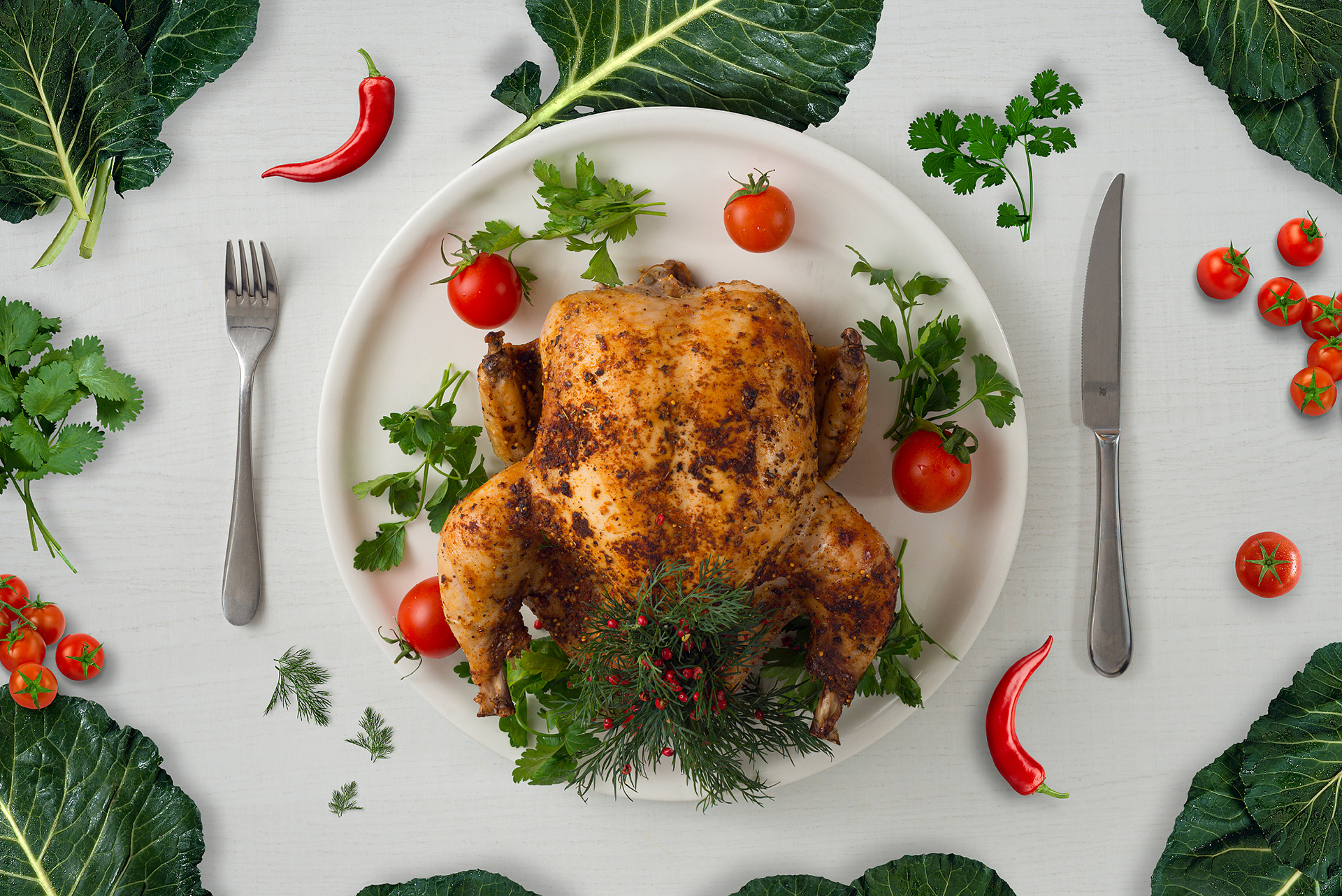 Профессиональный снимок курицы в рукаве для сайта заказчика