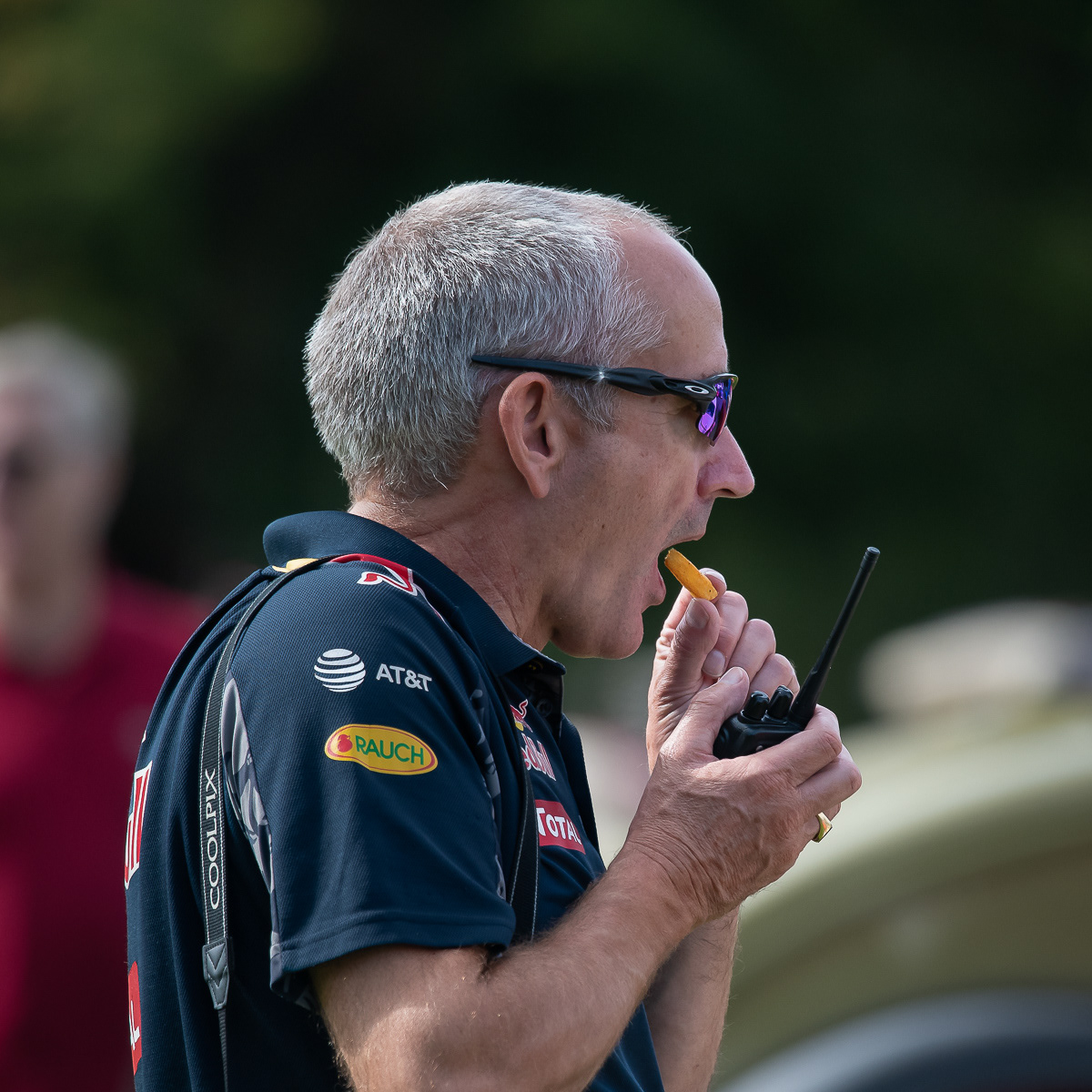 Mark grabbing a bit to eat on the run.