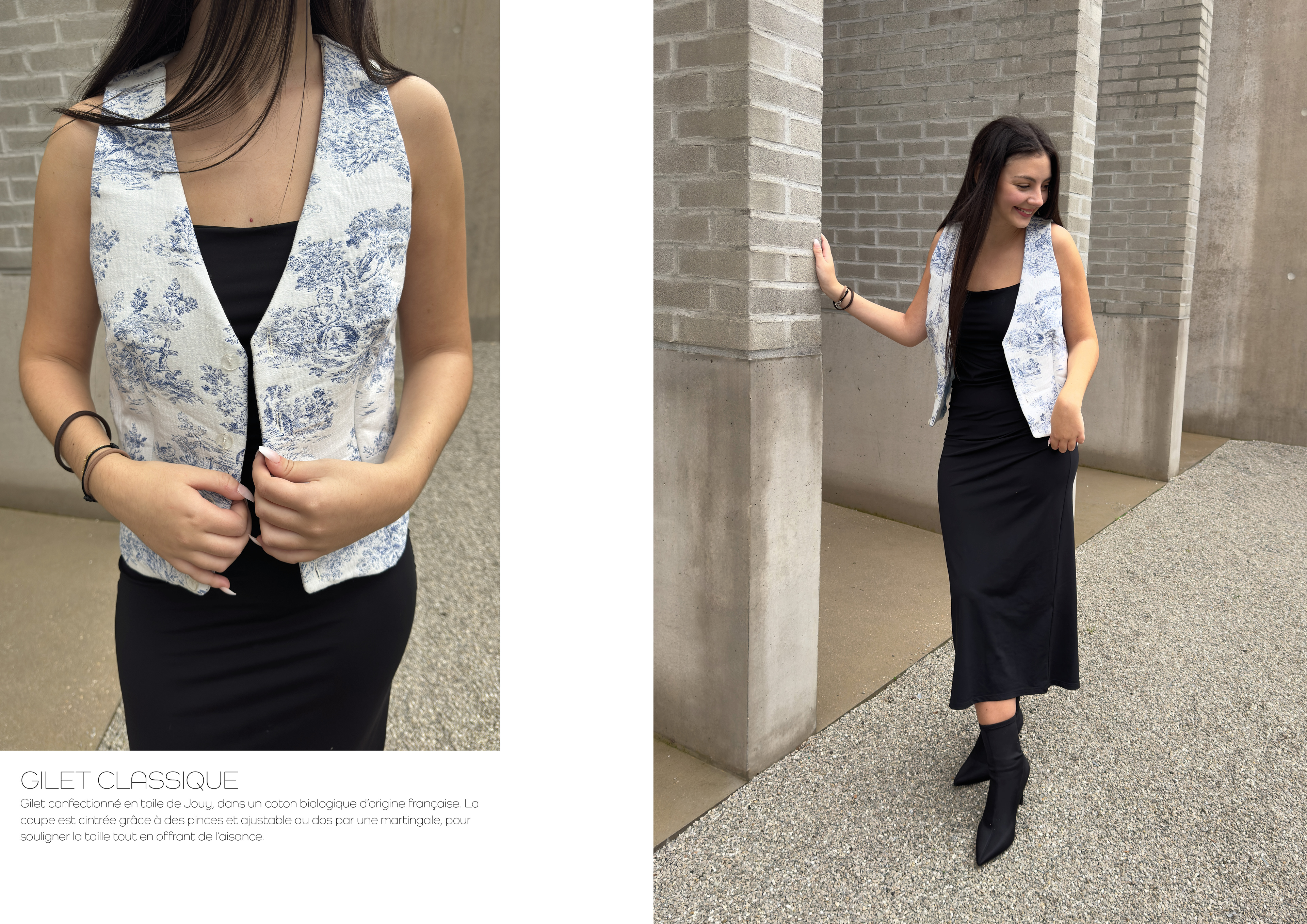 Gilet en toile de jouy