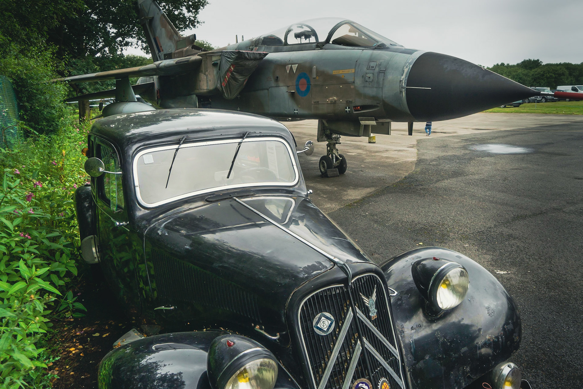 Citroen Traction Avant and Panavia Tornado at the Yorkshire Air Museum
