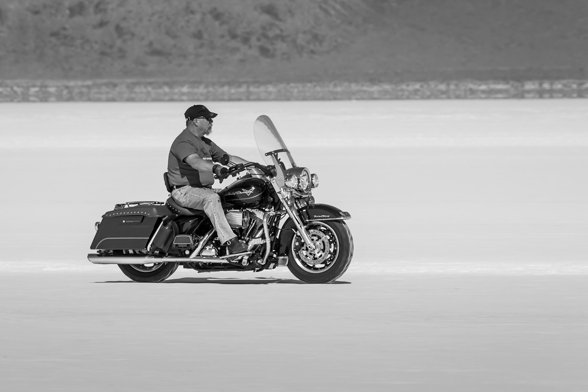 Harley Davidson on the salt during Bonneville Speed Week. Wendover, Utah. August 2013.