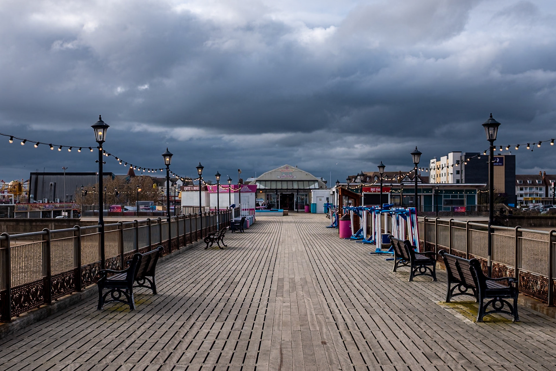 It seems that I always photograph piers looking out to sea so I thought I would change it up a bit with this one. Skegness, Lincolnshire. March 2023