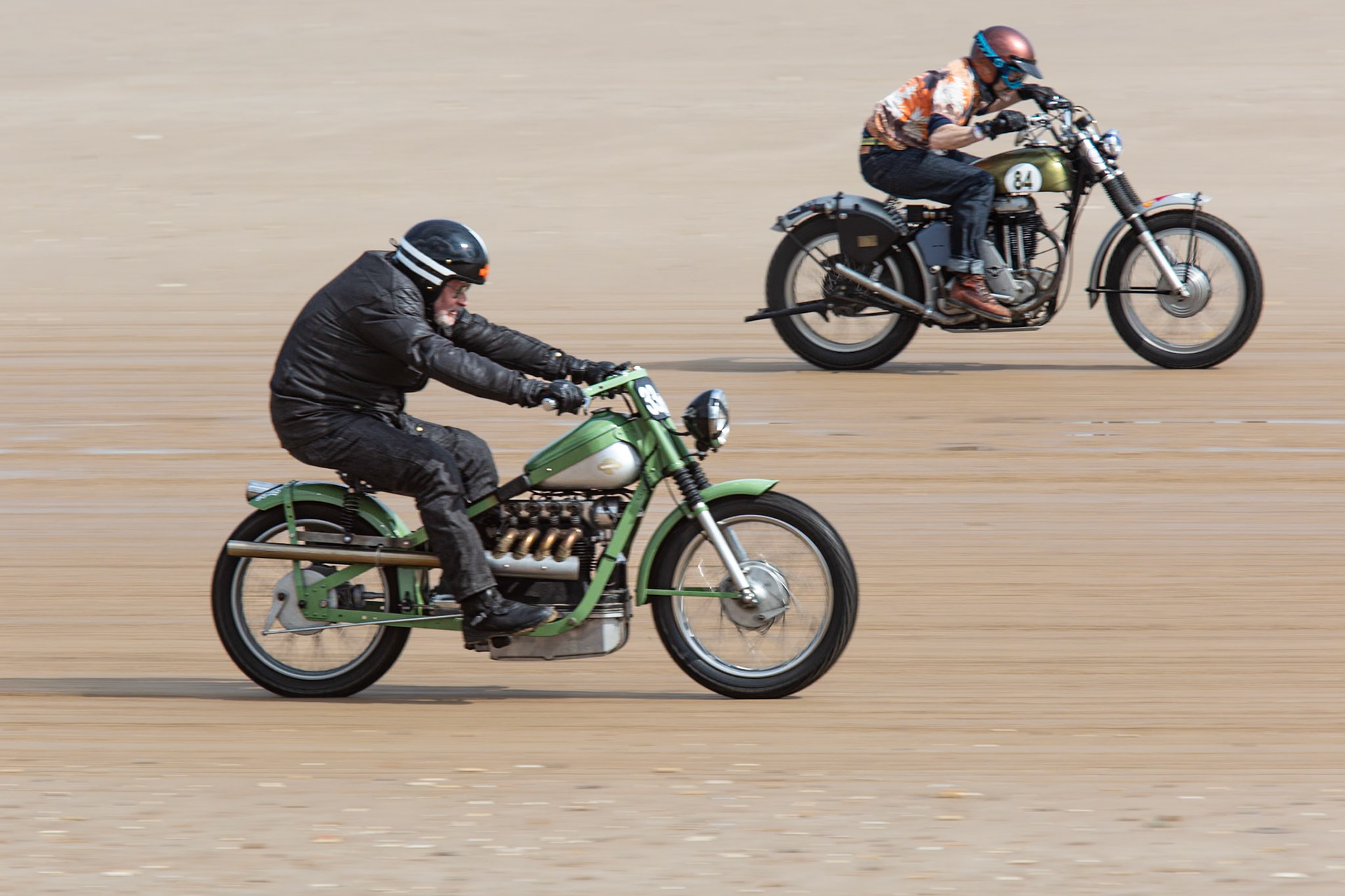 Nimbus and Matchless at Race the Waves, Yorkshire. April 2023.