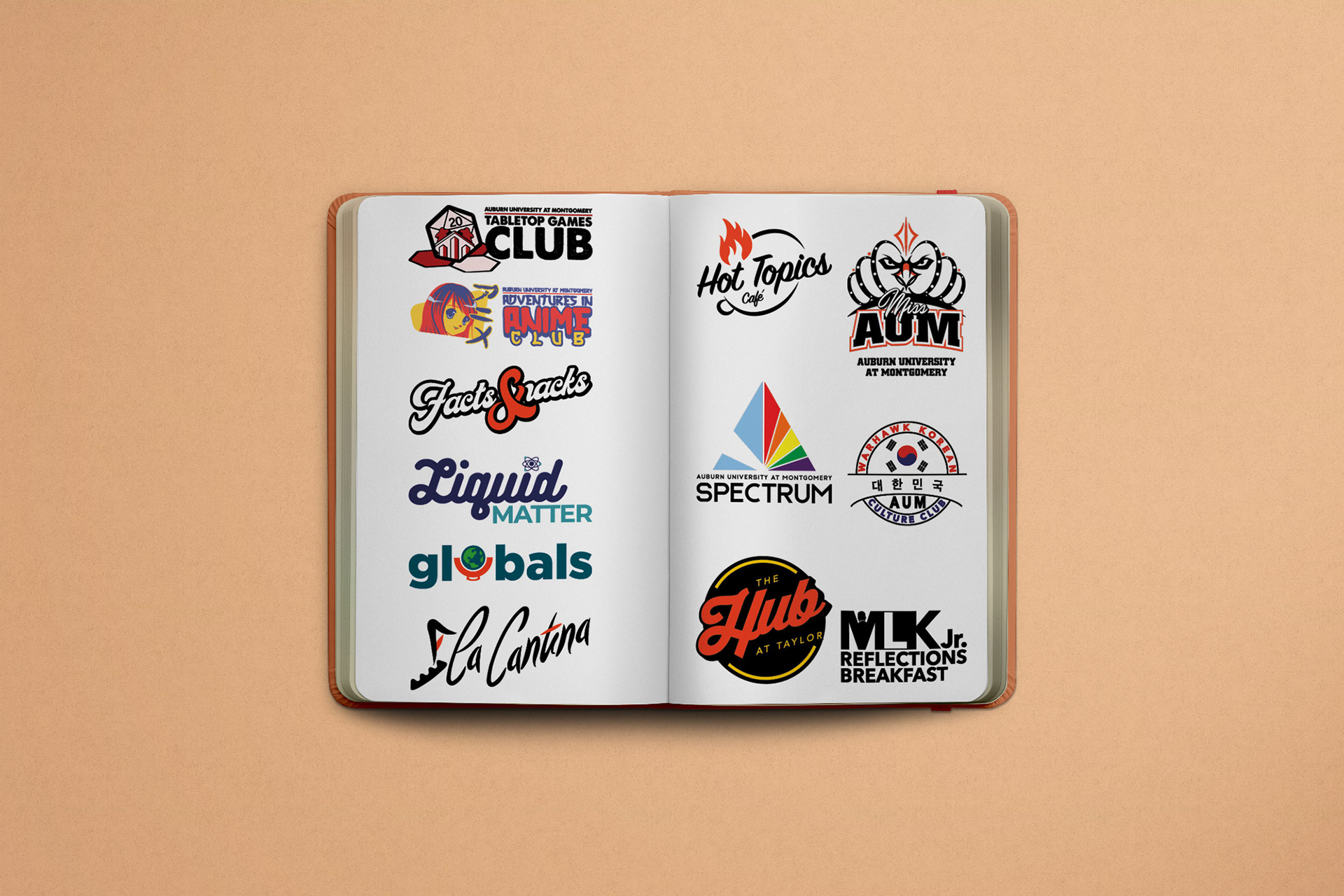 Logos for student groups and other departments on campus.