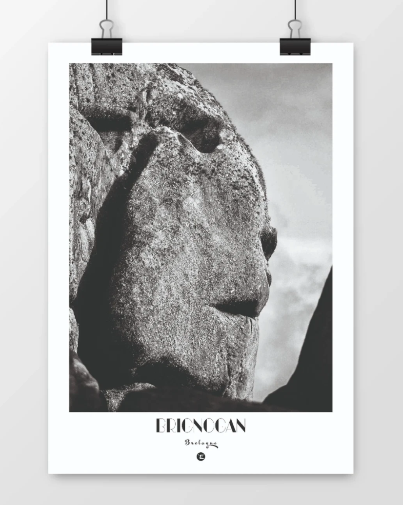 Poster d'un superbe rocher à Brignogan en noir et blanc