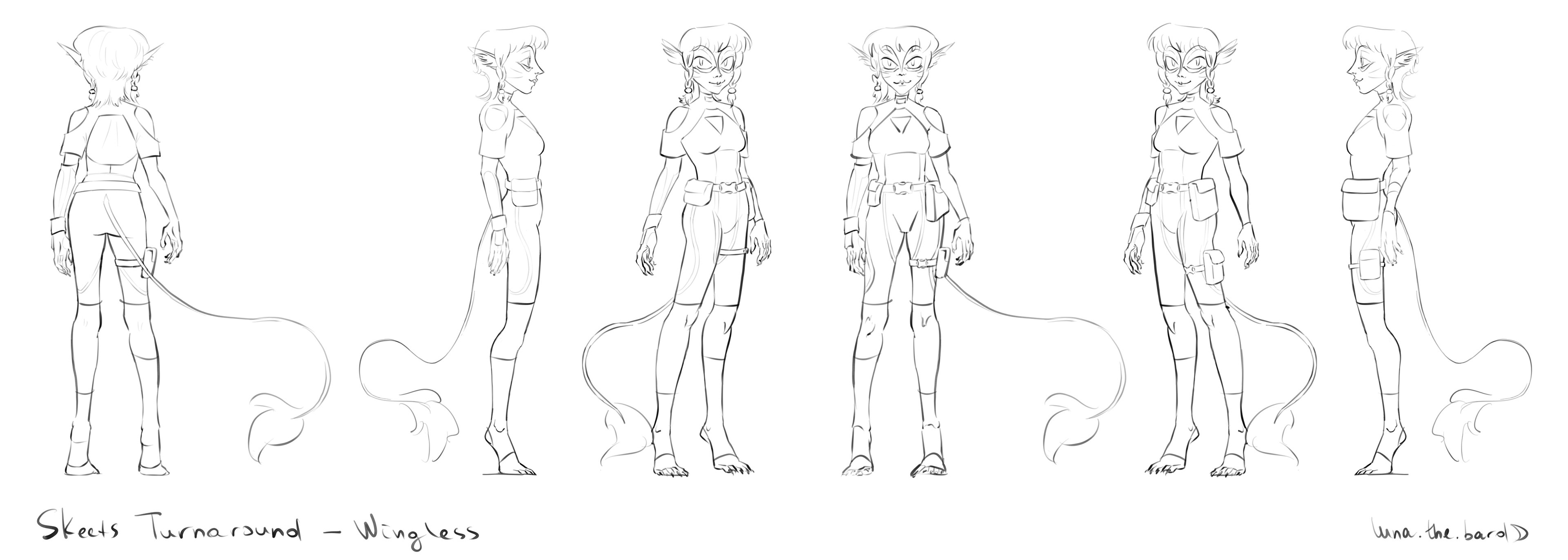 One of the turnarounds of my original character, Skeets