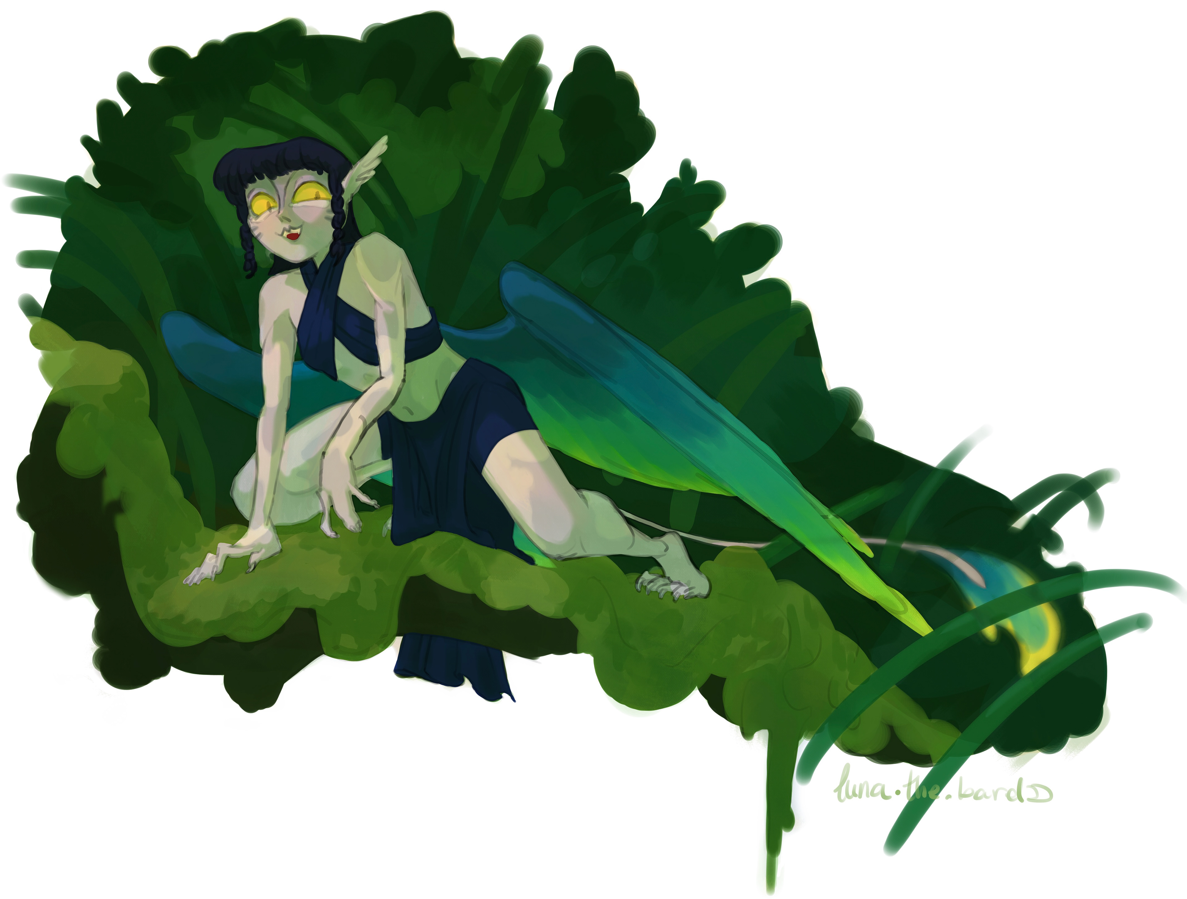 A vignette painting of Skeets on her home planet, Te'rra