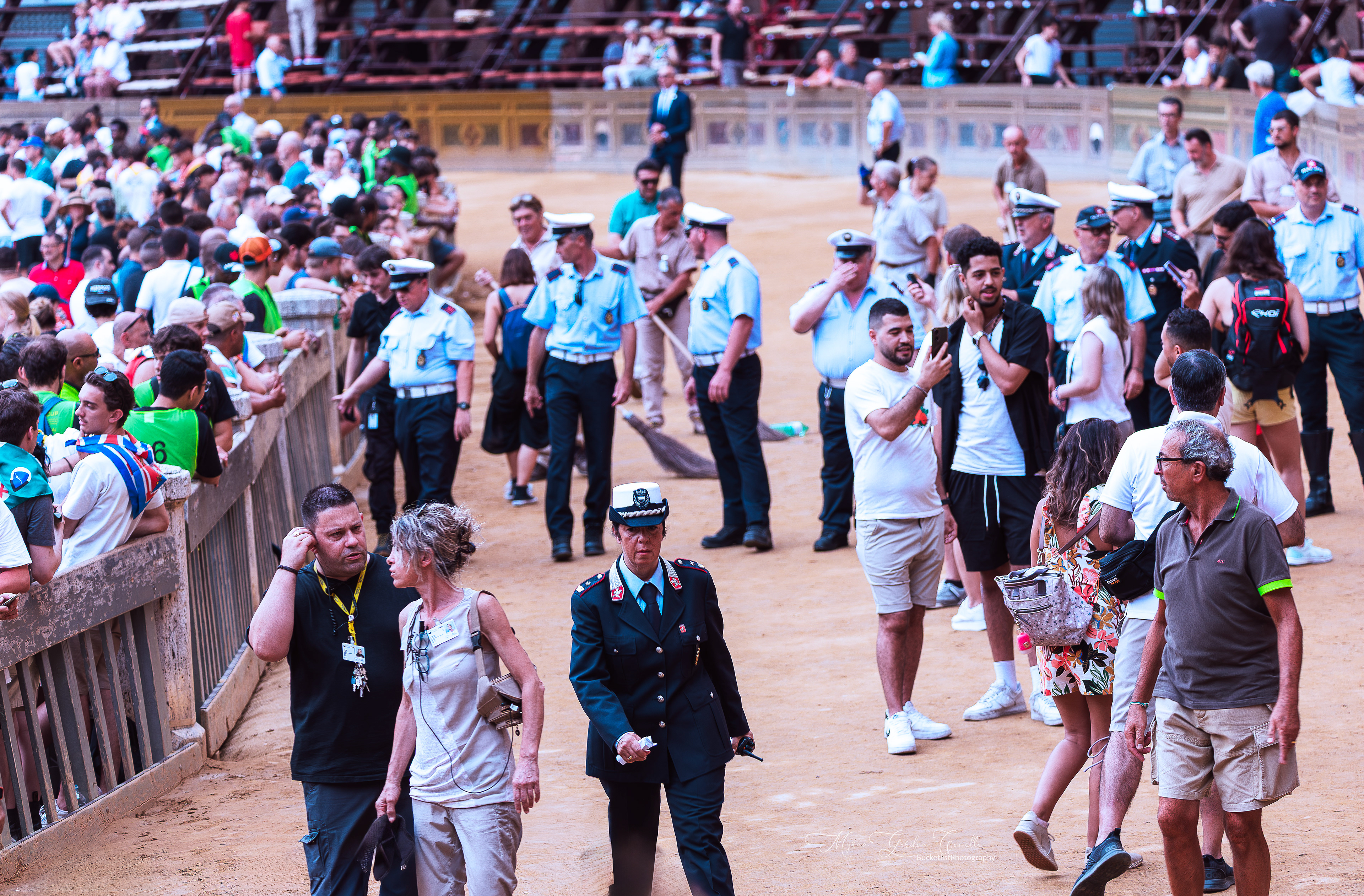 Police make sure everything is good on the track and clearing the people