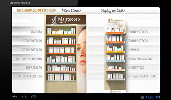organização de produtos nos displays