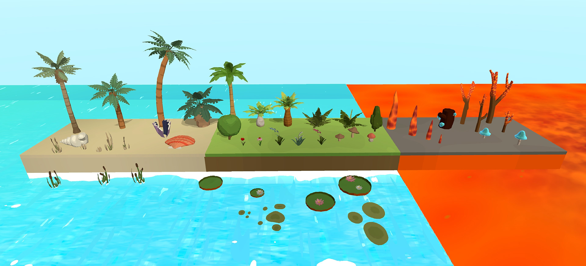 Beach, Jungle, and Volcano Models
