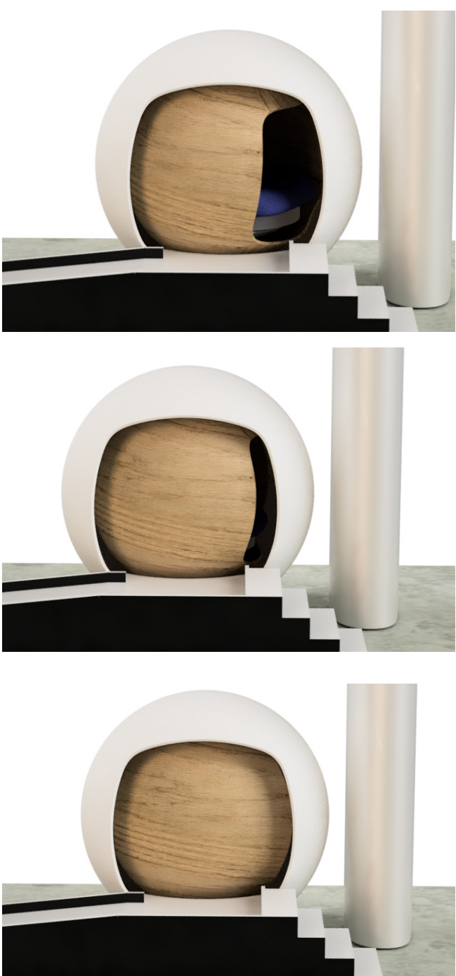 The Bubble has two parts. The exterior is static, and the interior can rotate