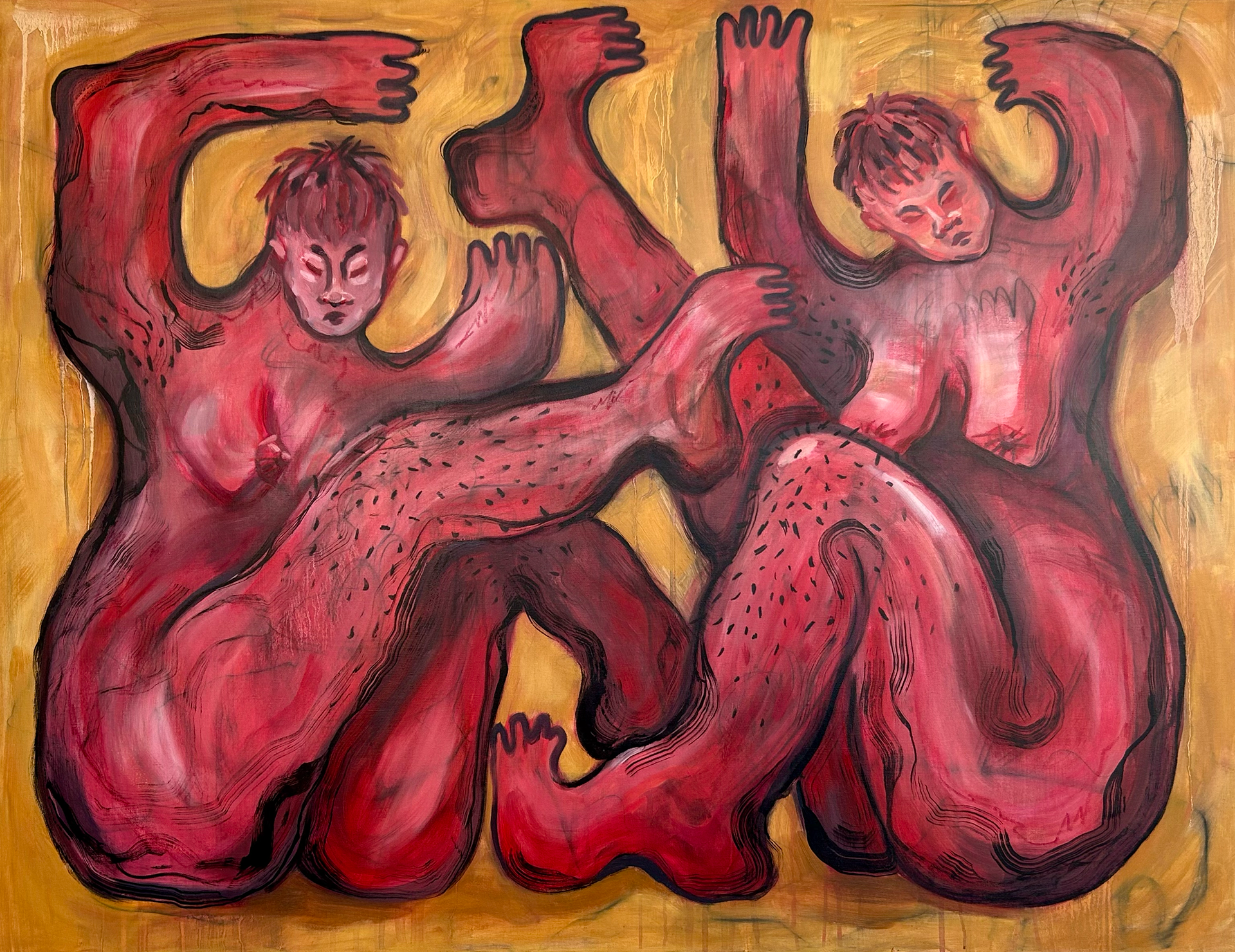 "Hold it" mixed media on canvas, 130 x 100 cm, 2023