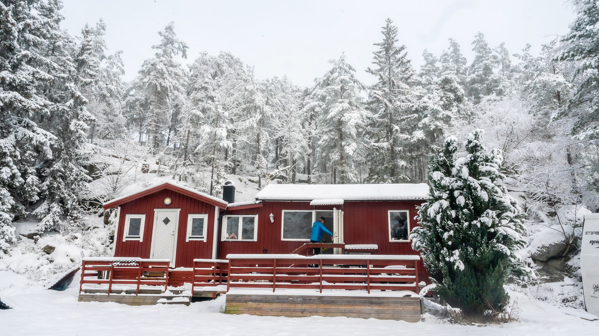 The little red cabin is actually two smaller cabins that have been moved together. You can see the middle part is where they were conjoined.