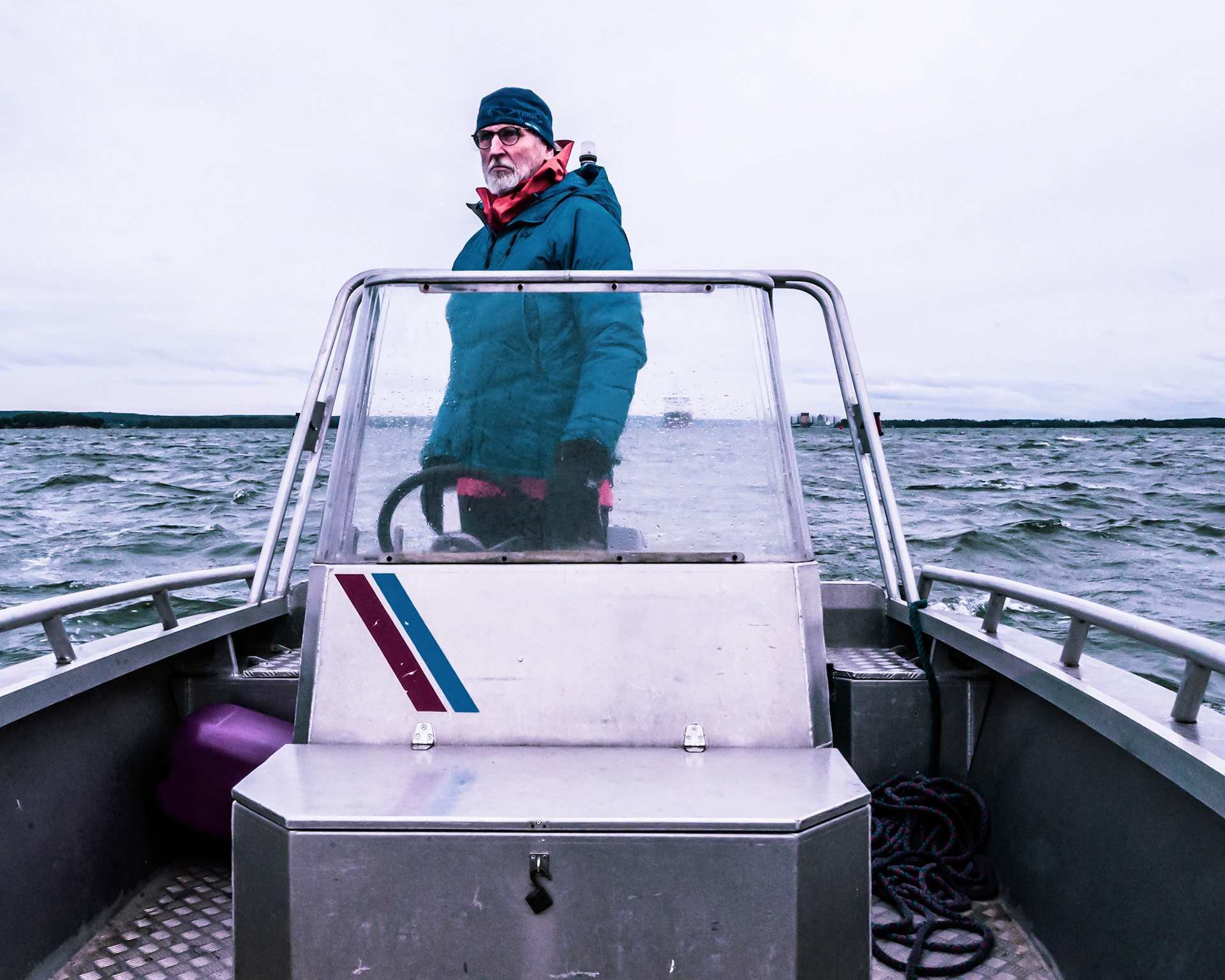 Erik Wallgren skippering the safety boat.