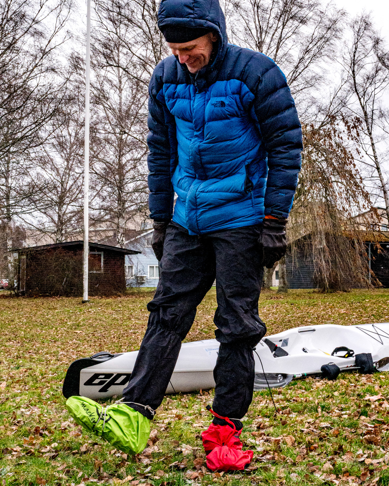 BCPR veteran Ola Oppås with his creative feet protection.
