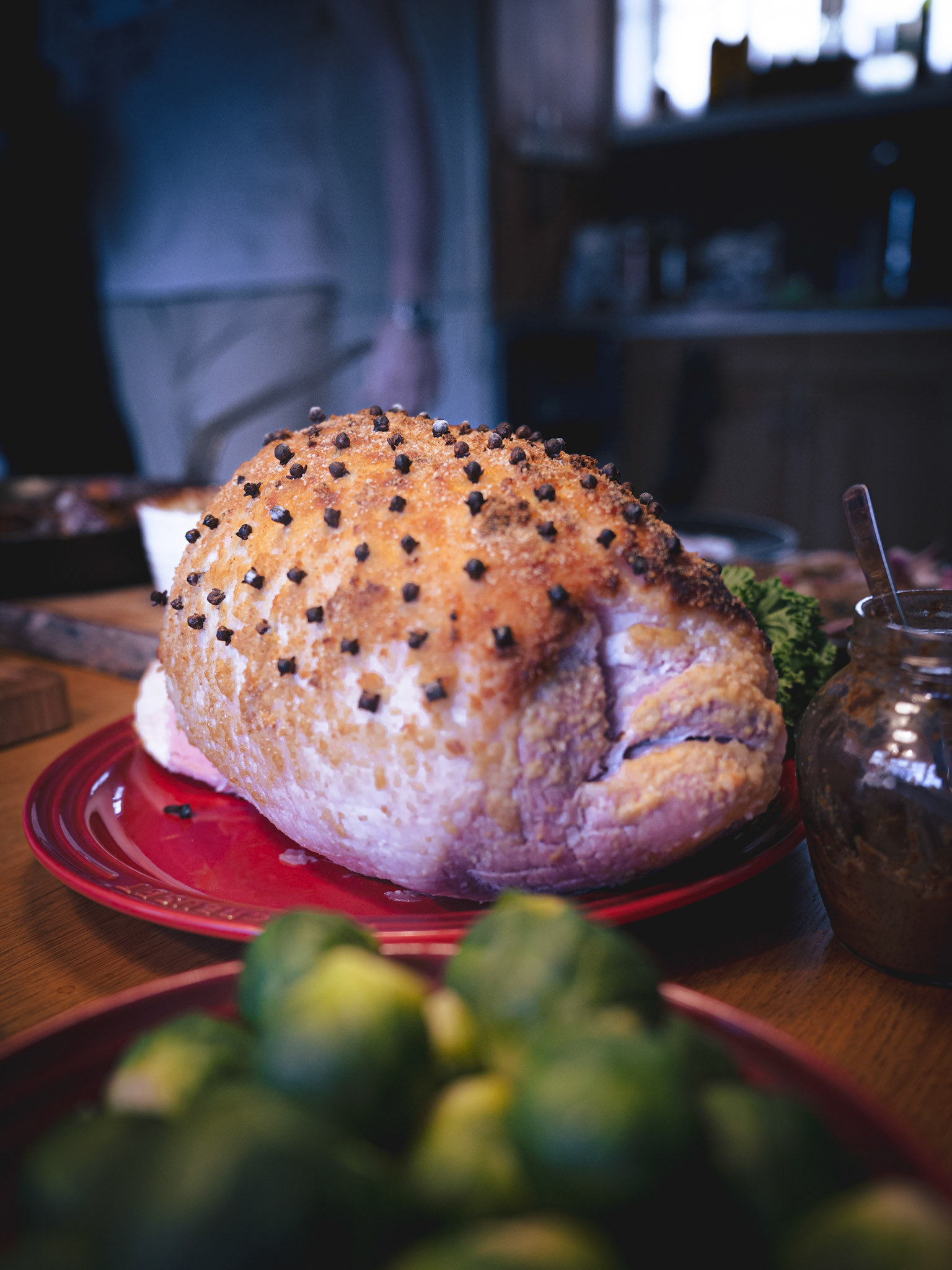Julskinka remains at the center of the table throughout the Christmas season.