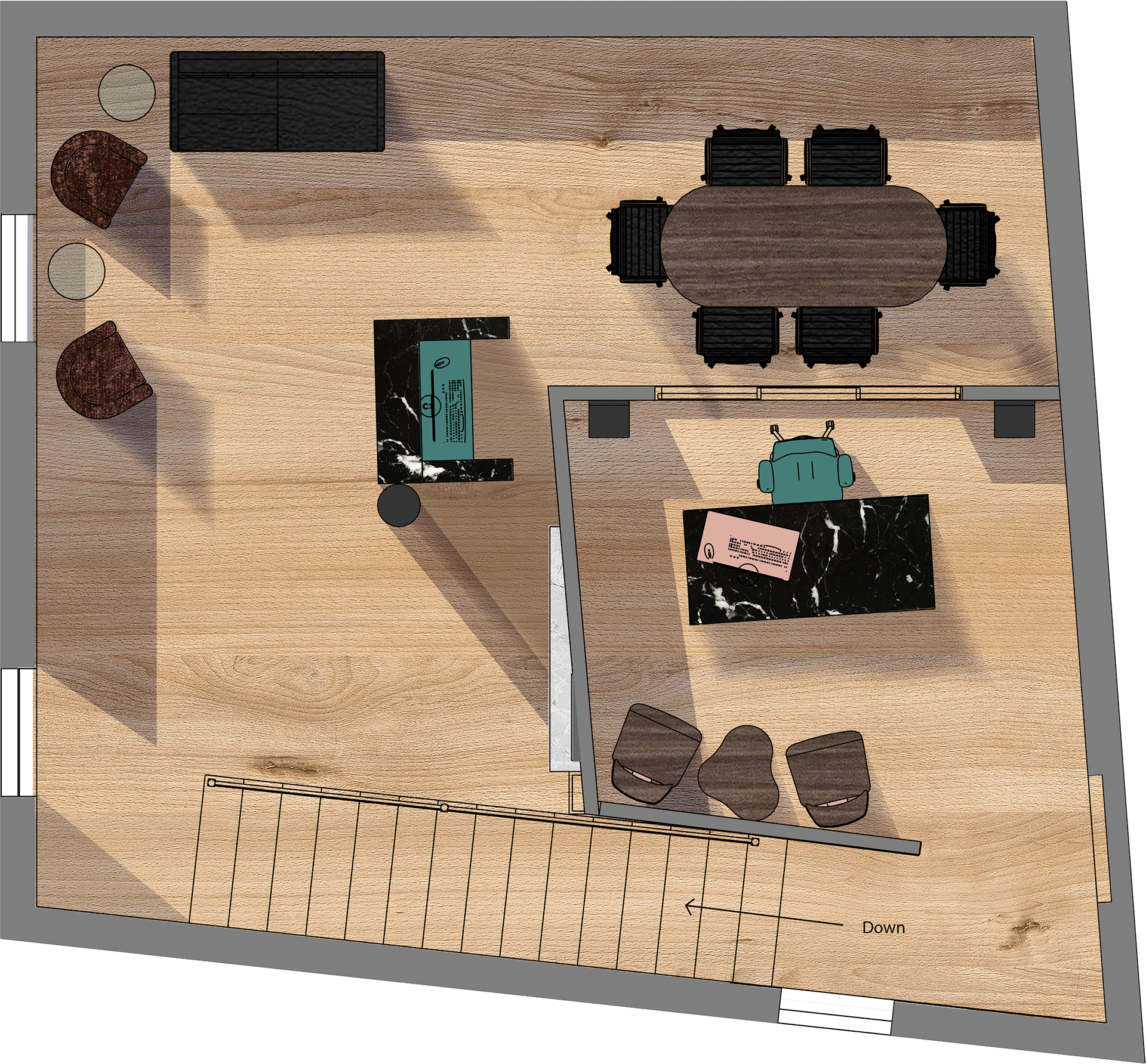 Rendered Plan with Mezzanine