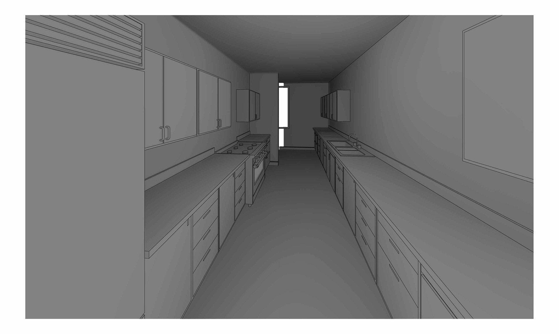 Hidden Line View of Kitchen
