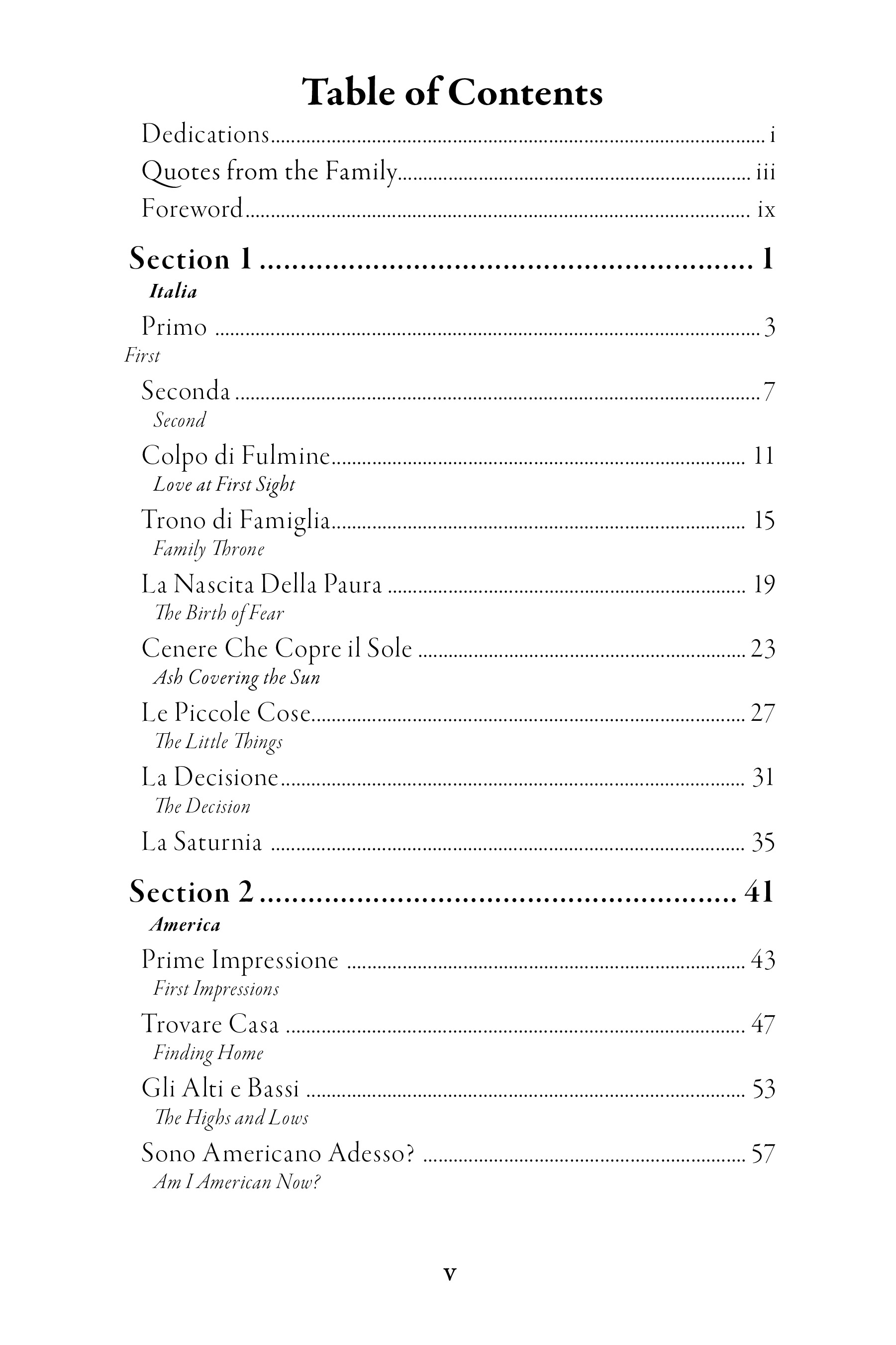 Page from Table of Contents