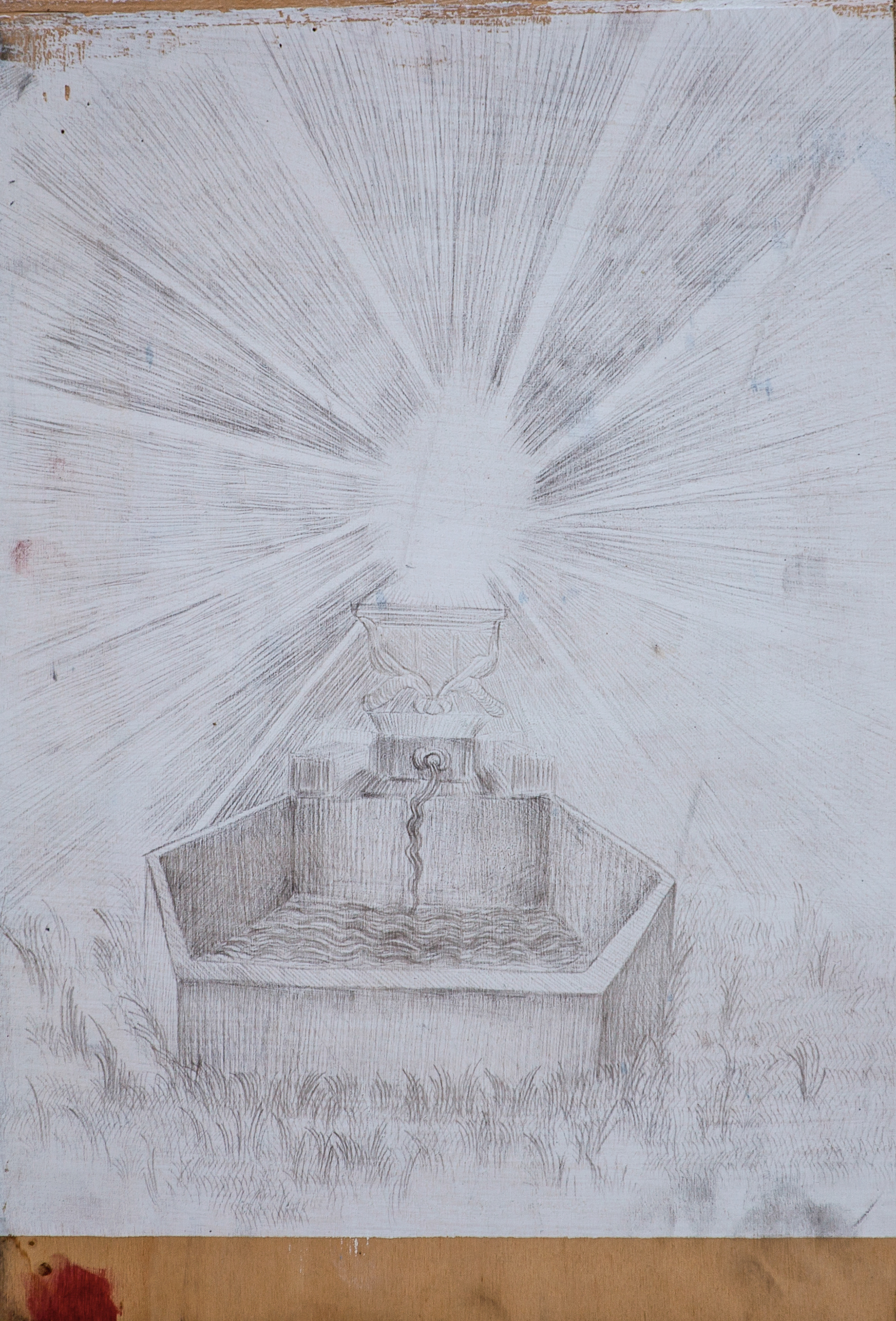 Drawing of a sacred fountain, silver point on wood panel