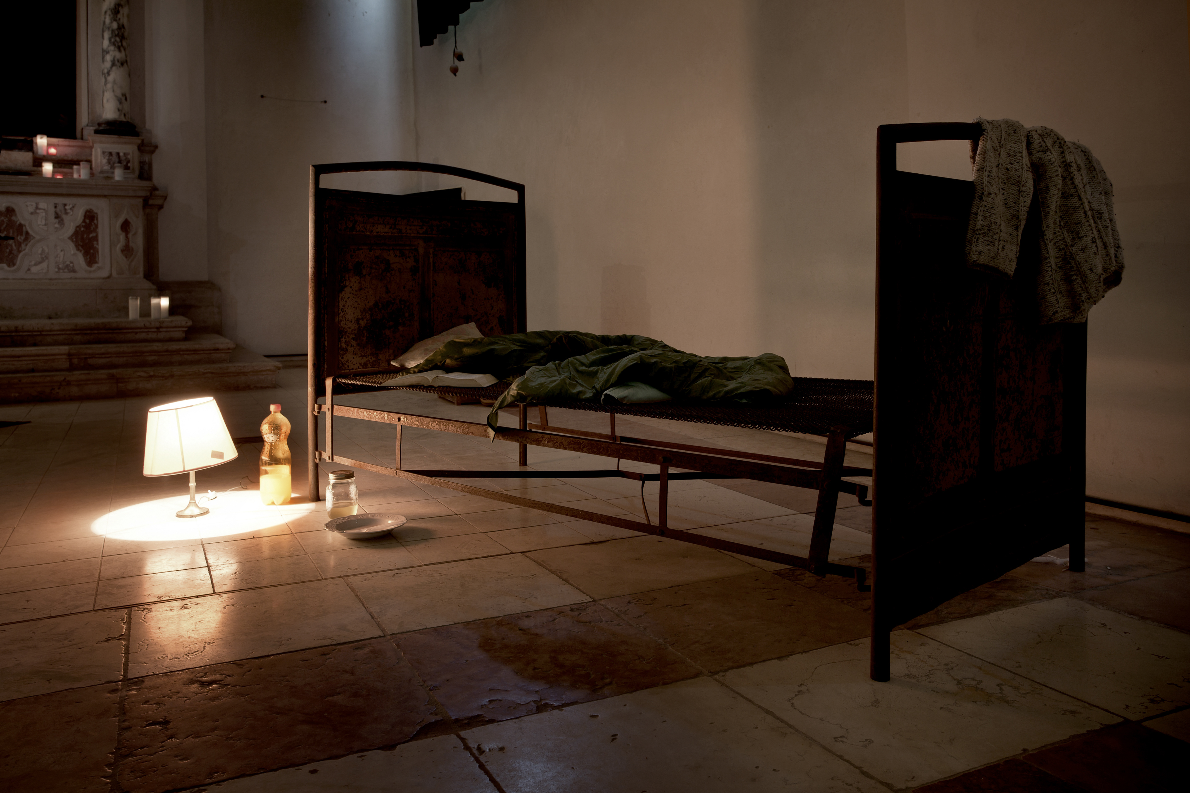 Detail of the installation, the hermit bed