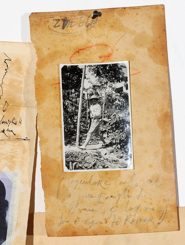 Detail of the installation, vintage picture of a man with a rifle