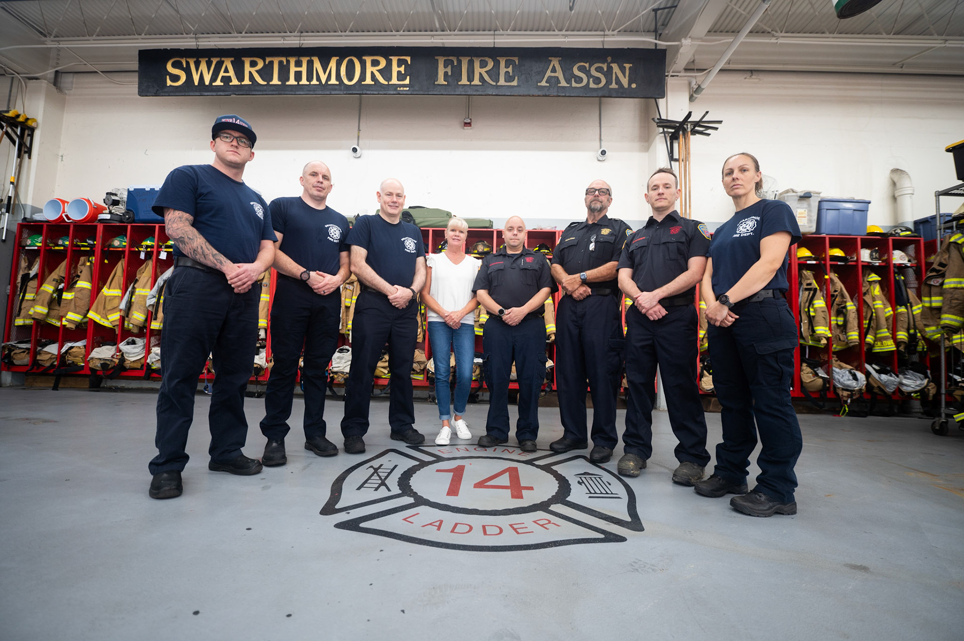 Swarthmore Fire and EMS services pose for a photo in the Swarthmore fire station on Aug. 5, 2025. For the Swarthmorean