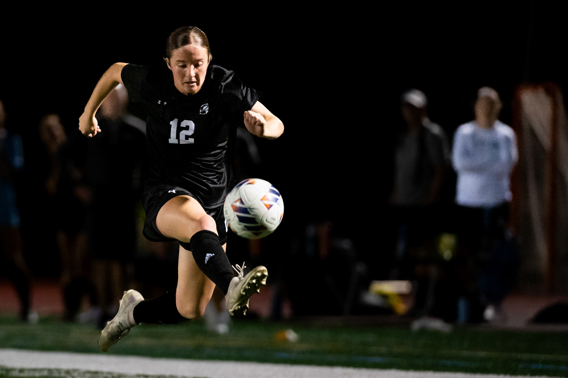 Mackenzie Fanning '28 races to the opponent's goal with the soccer ball during the game on Aug. 27, 2025.