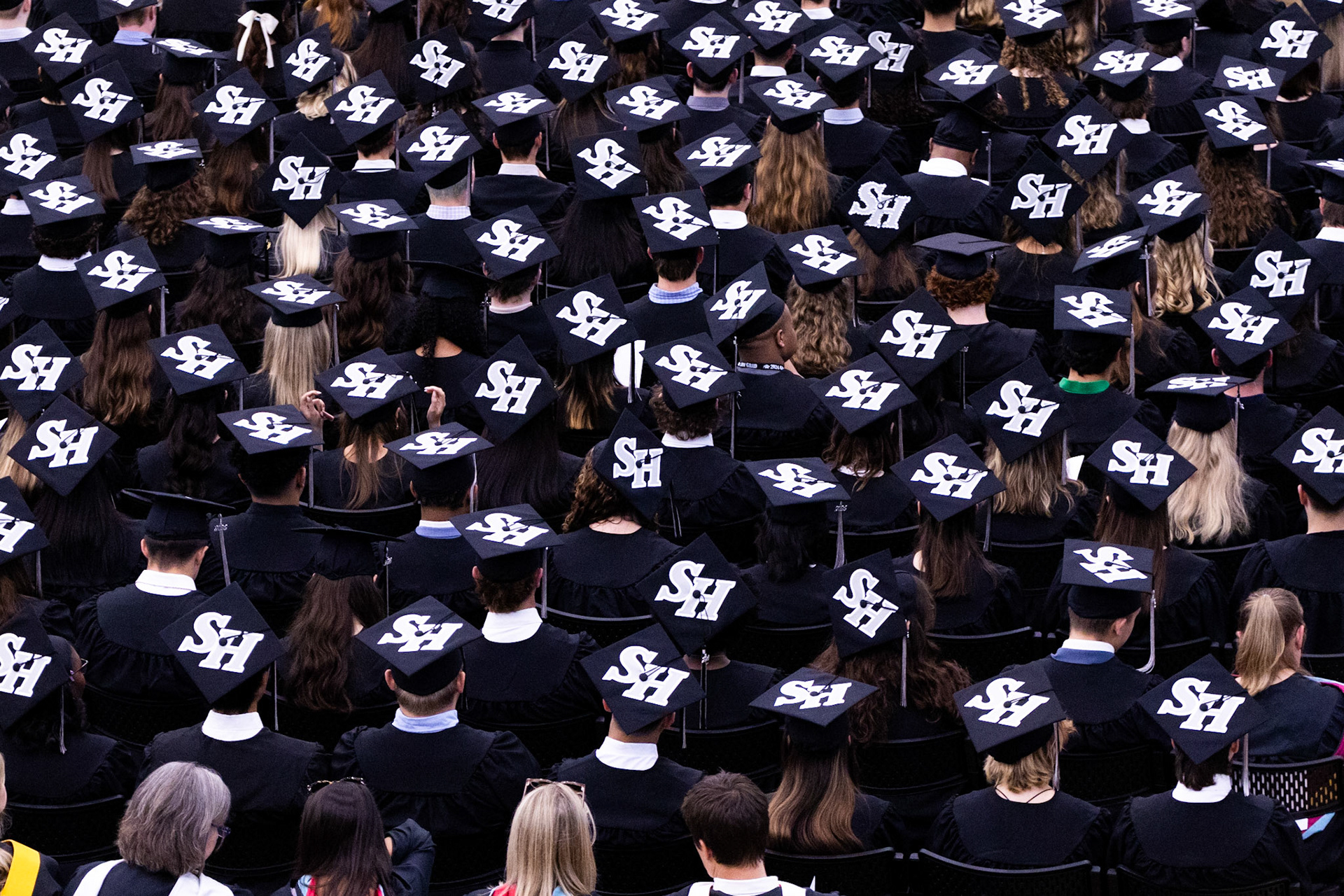 The Strath Haven High School Class of 2024 sits on the floor of the Mirenda Center on June 7, 2024.