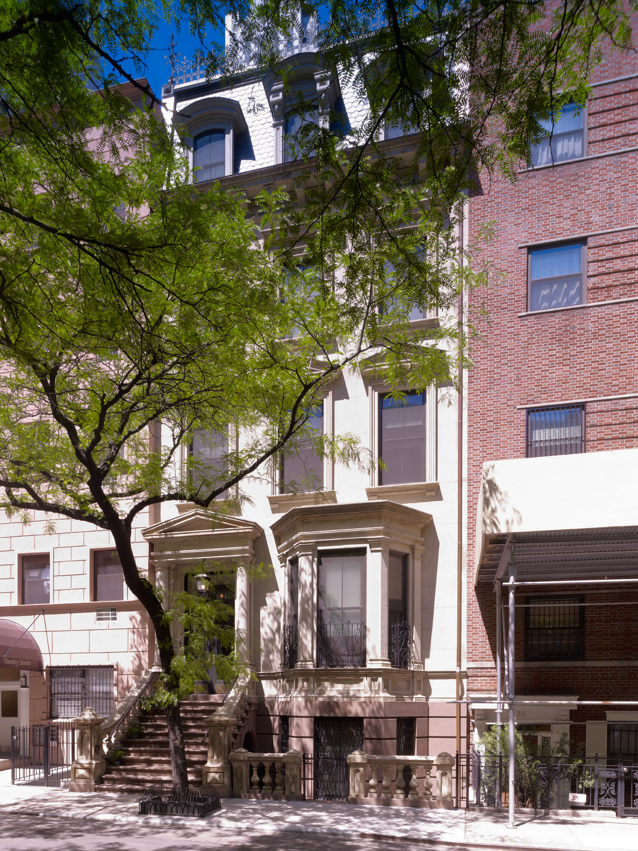 Restored facade of an Italianate Classical Townhouse in Murray Hill.