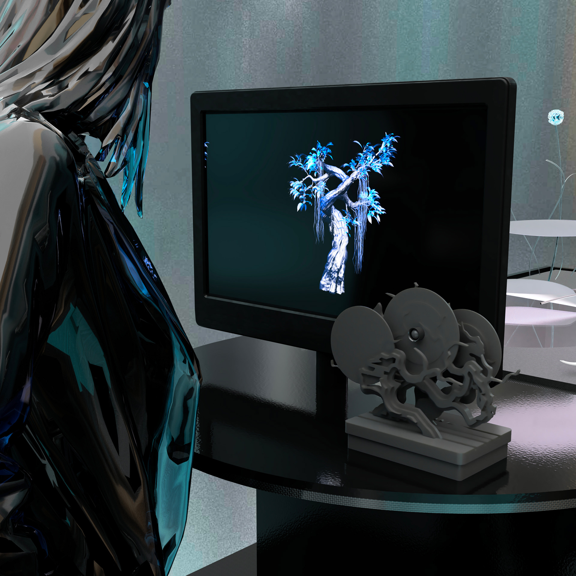 Render Bonsai interacting with human