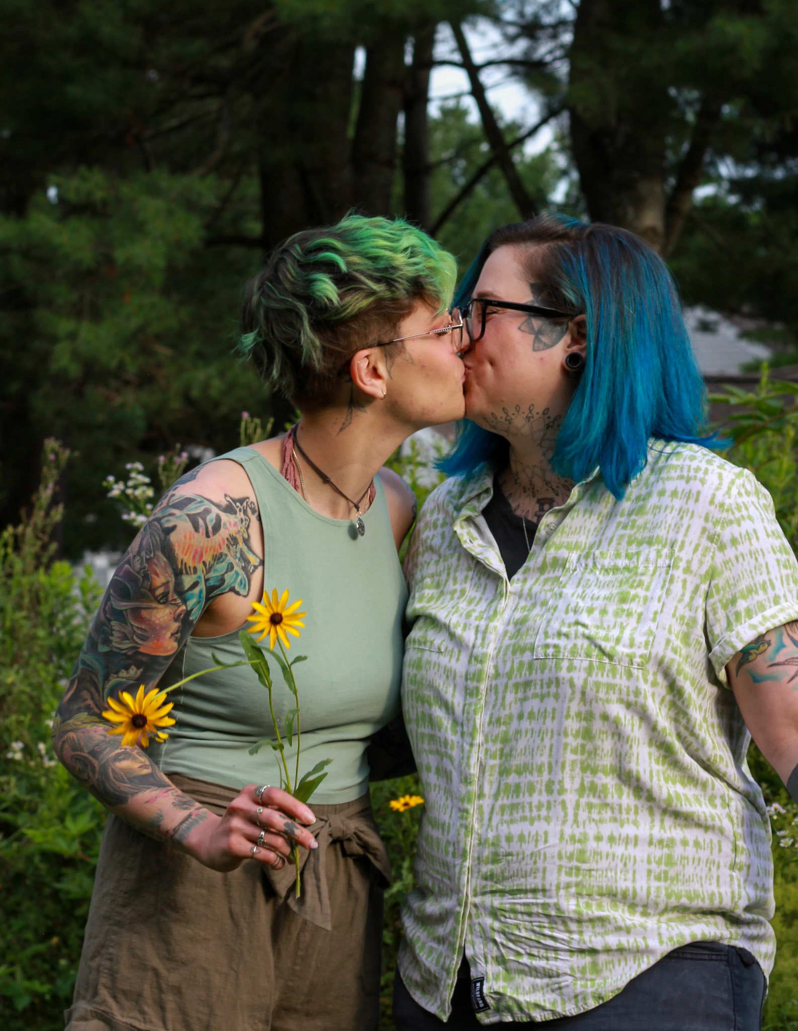 "Sam, They/Them & Airynn, She/Her . “‘We are two hearts but with one beat. Two brains but with one thought. Two souls but with one… shoe.’ - Alfalfa”