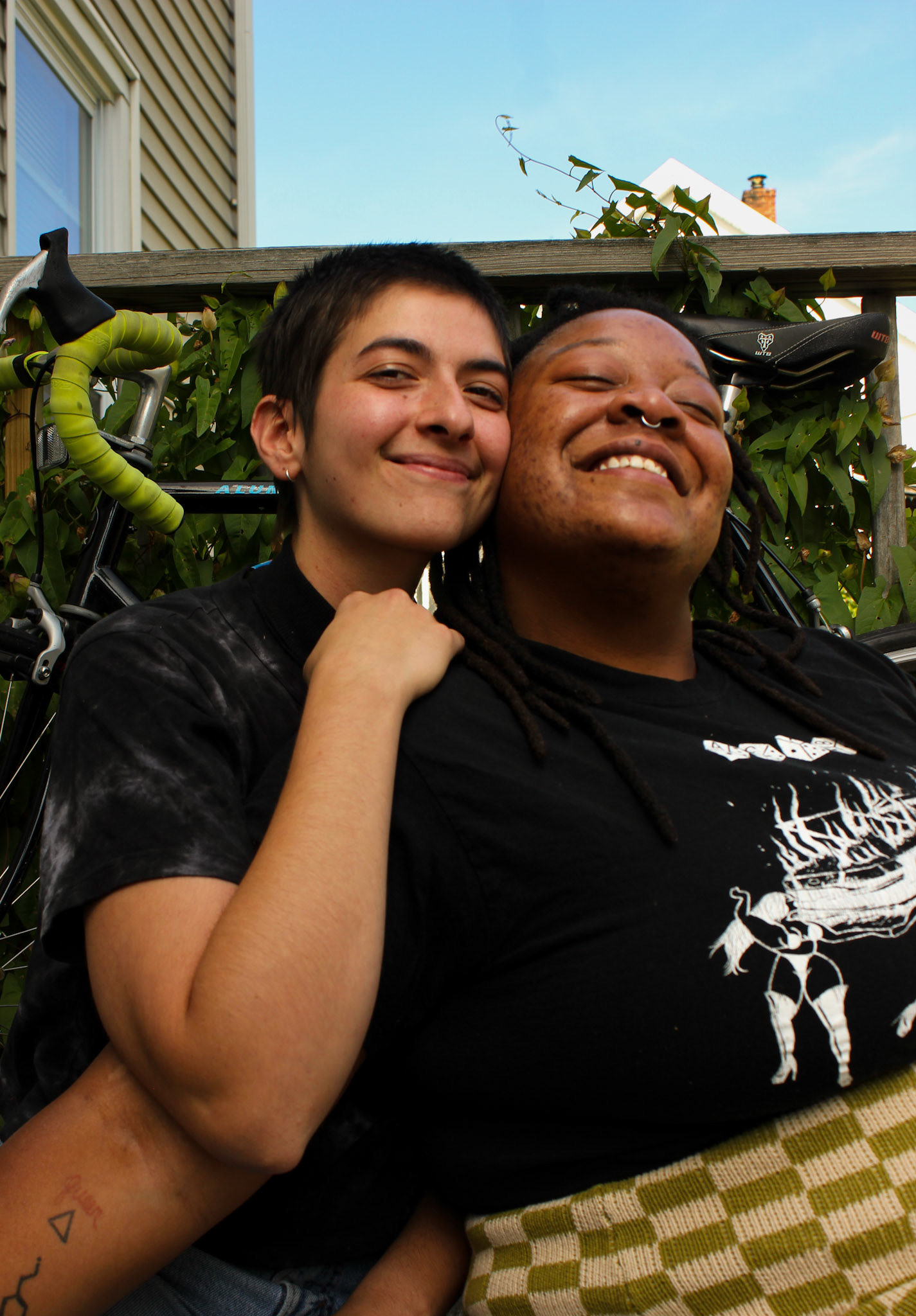 Marz, He/Him & Gabe, They/They. “We identify as platonic life partners! Different displays of love, healthy commitment, and chosen families are love languages of our generation that we really embrace. Becoming roommates at the beginning of quarantine really solidified the importance of creating intentional spaces for processing and healing. We’re so grateful to have our home, animals, each other and our extended queer bubble.“