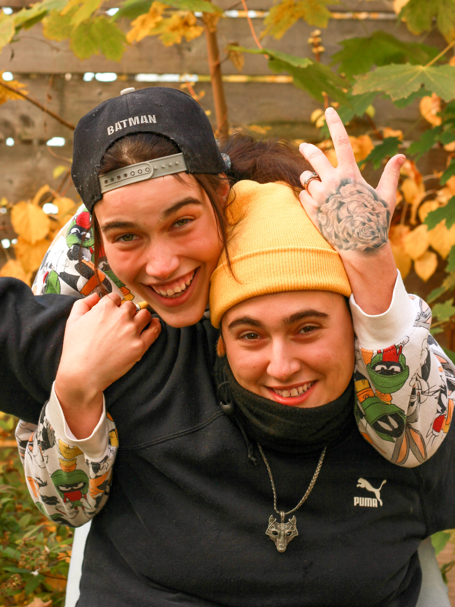 Jess, They/Them & Courtney, They/Them. “We became best friends while living at the teen shelter 6 years ago, and now we’re organizers with Maine People’s Housing Coalition. MPHC’s mission is to decriminalize, destigmatize, and ultimately end homelessness through political action and mutual aid."" Jess and Courtney were both active organizers of the Encampment outside of Portland City Hall in 2020, and continue to tirelessly work toward our mission to this day."