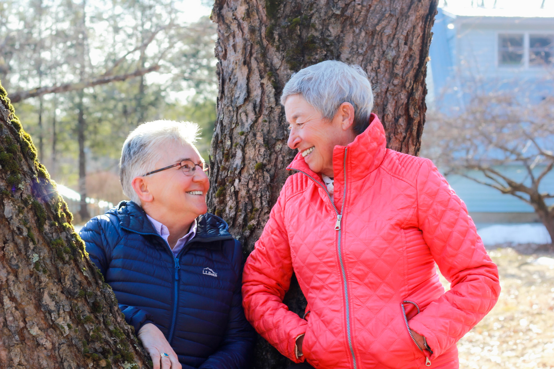 Joanne and Pam, . Pam and Joanne, both life-long Mainers from big families, fell in love on their first date in 1992. Although they were not exact matches if measured against their lists of the perfect partner, both soon found they loved each other for lots of other new and wonderful reasons they had not previously imagined. The newness has faded a bit after 32 years, but the wonderful is still there.  They have lived in Bowdoinham for over 20 years now. Joanne has started sketching and watercolor painting, taking long walks with their dog, Sophie, and volunteers here and there. Pam loves fly fishing, and pickleball and has great plans for more of both when she retires in a couple of years. They have many adventures planned for the future in their teardrop camper and where the fishing takes them.  They have three children, three wonderful grandchildren, and of course the dog.
