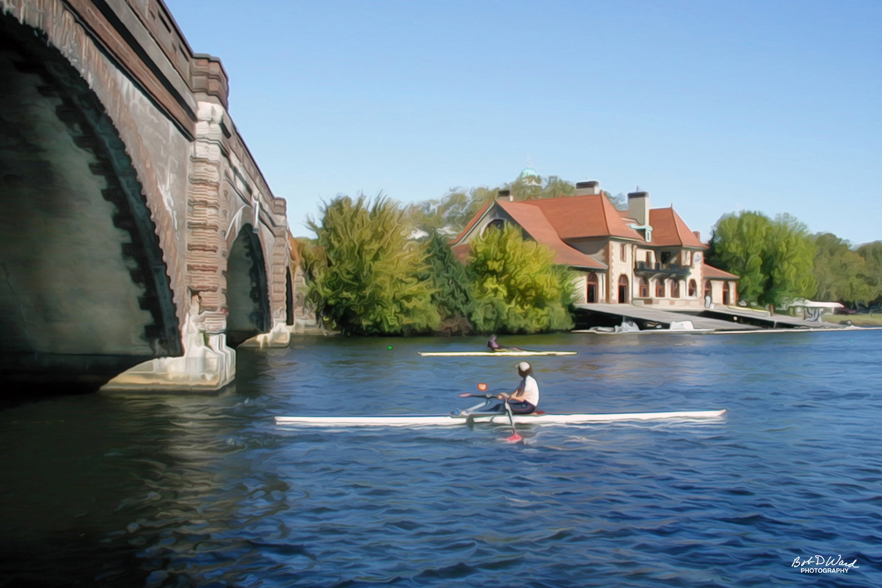 Charles River Scullers 3: printed on canvas, with 1/4 inch light brown frame, 24"x16"