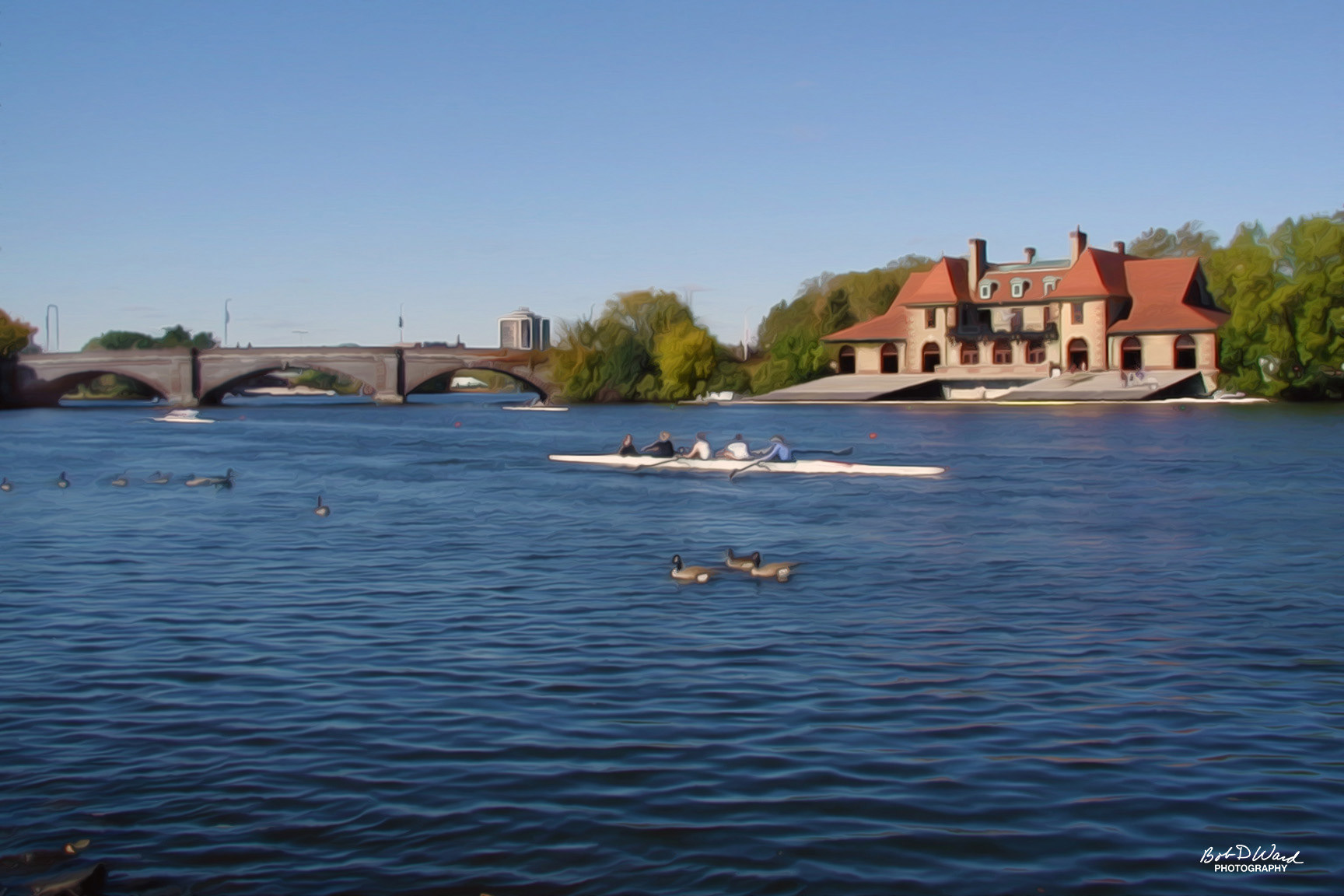 Charles River Scullers 4: printed on canvas, with 1/4 inch light brown frame, 24"x16"
