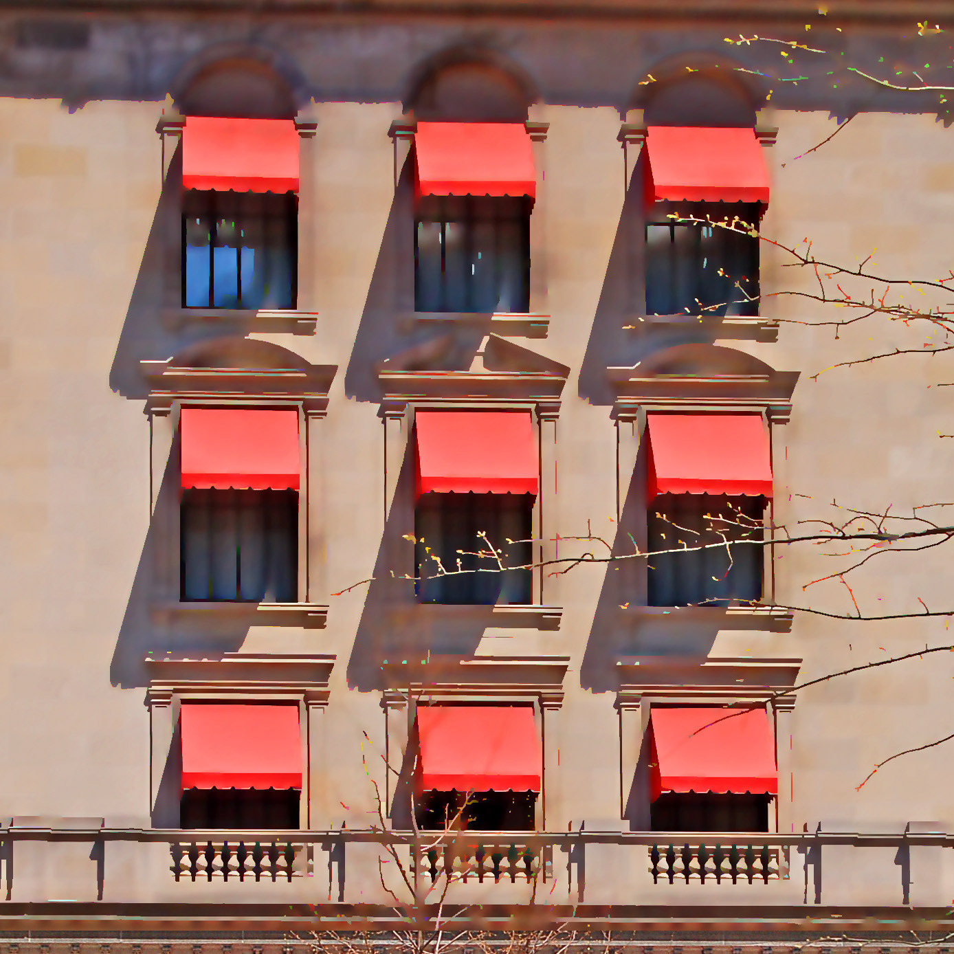 Red Awnings; framed 9"x9", canvas 16"x16"