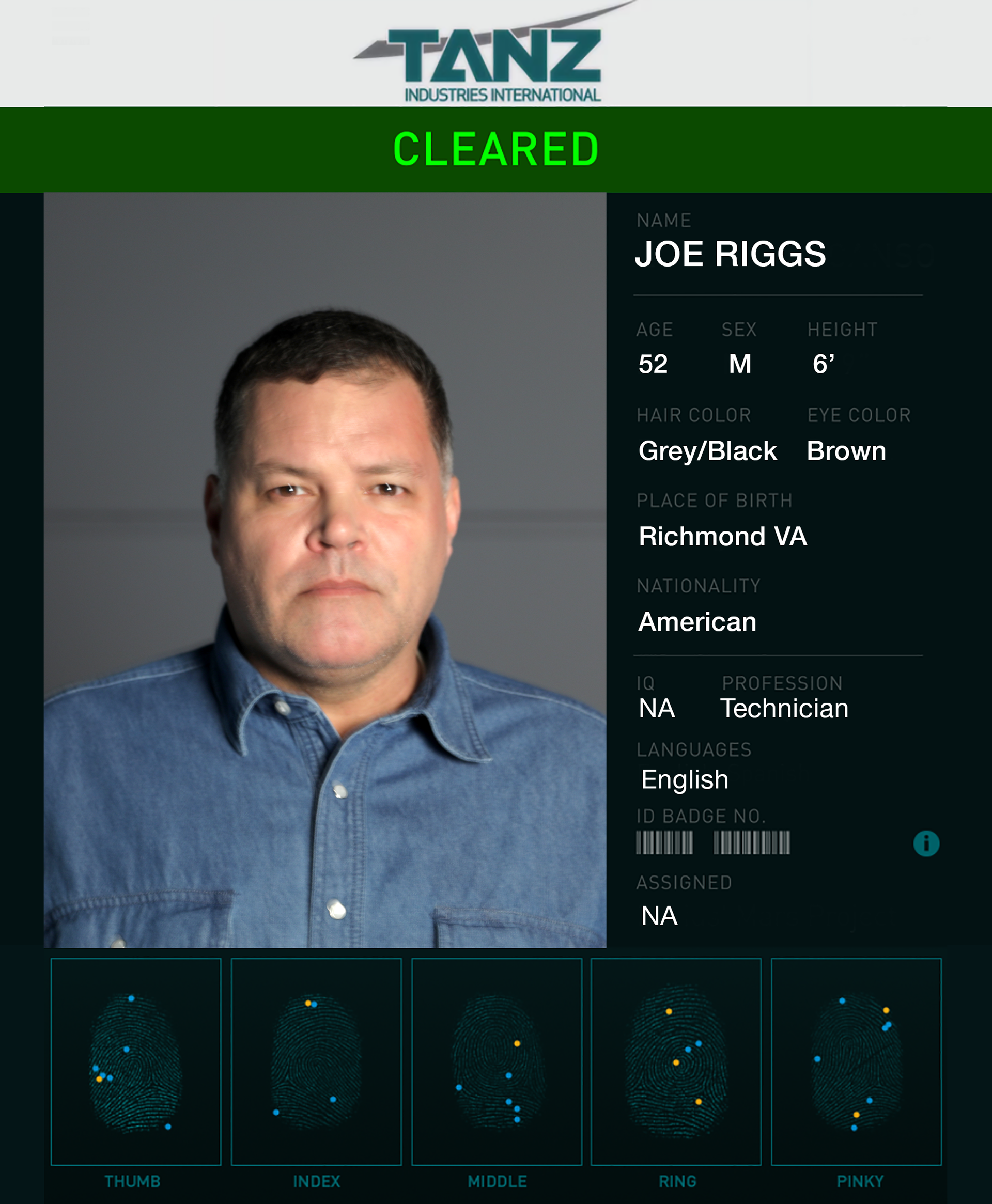 Joe Riggs security clearance profile.